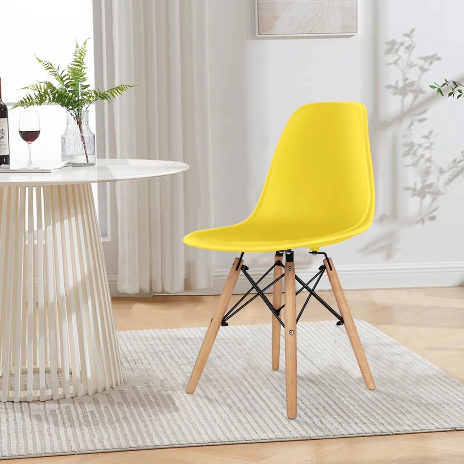 4 Alfordson 4x Dining Chairs Retro Steel Kitchen Lounge Cafe Solid Wood - Yellow, 4 of 10