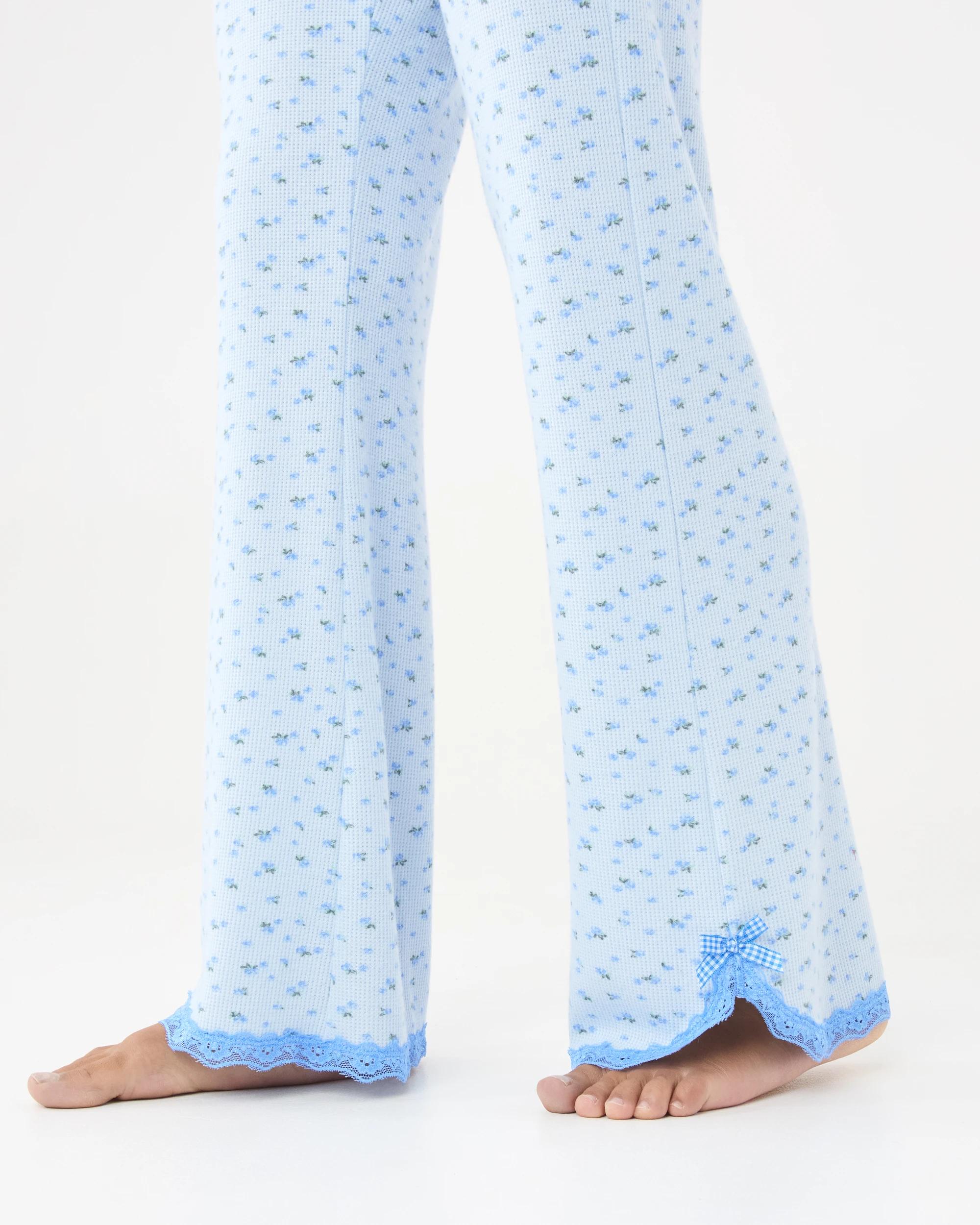 9 Lace Trim Waffle Pants Blue Rose, 9 of 9
