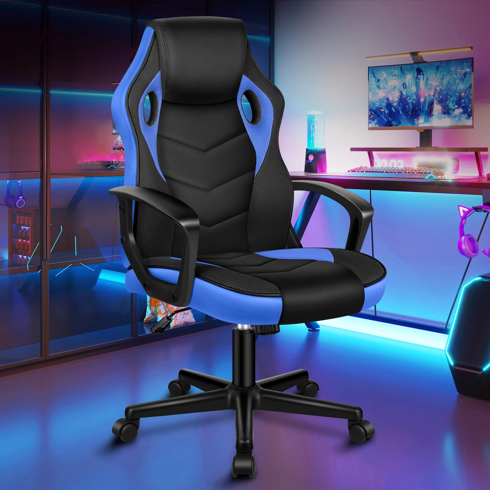 2 Alfordson Gaming Chair Racing Office Executive Computer Seat Work - Blue, 2 of 9