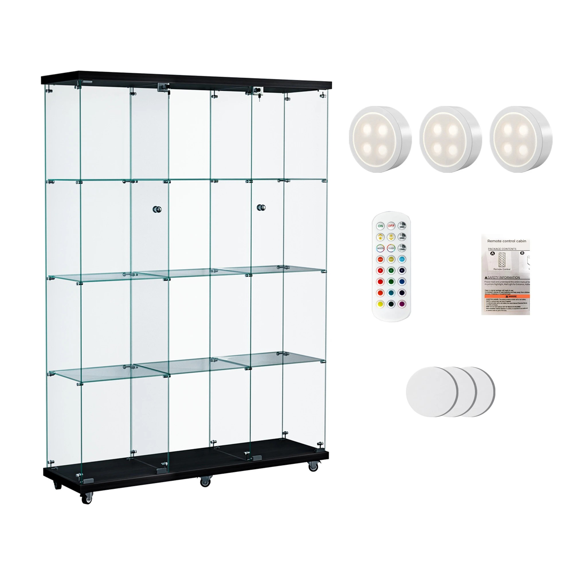 1 Stacked Wheeled Glass Display Cabinet Lockable Key Storage 169cm With RGB Light, 1 of 9