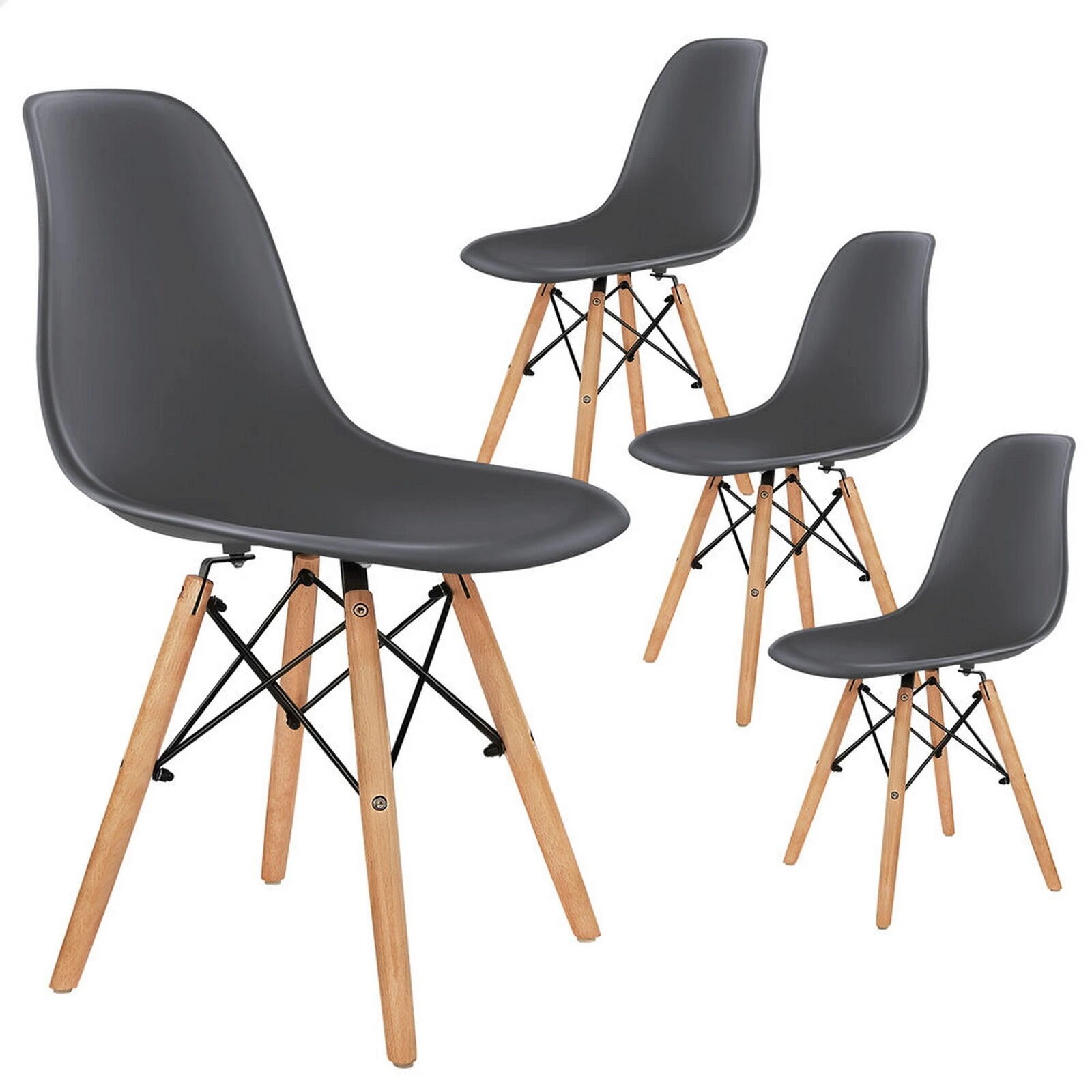 1 Alfordson 4x Dining Chairs Retro Steel Kitchen Lounge Cafe Solid Wood - Grey, 1 of 10