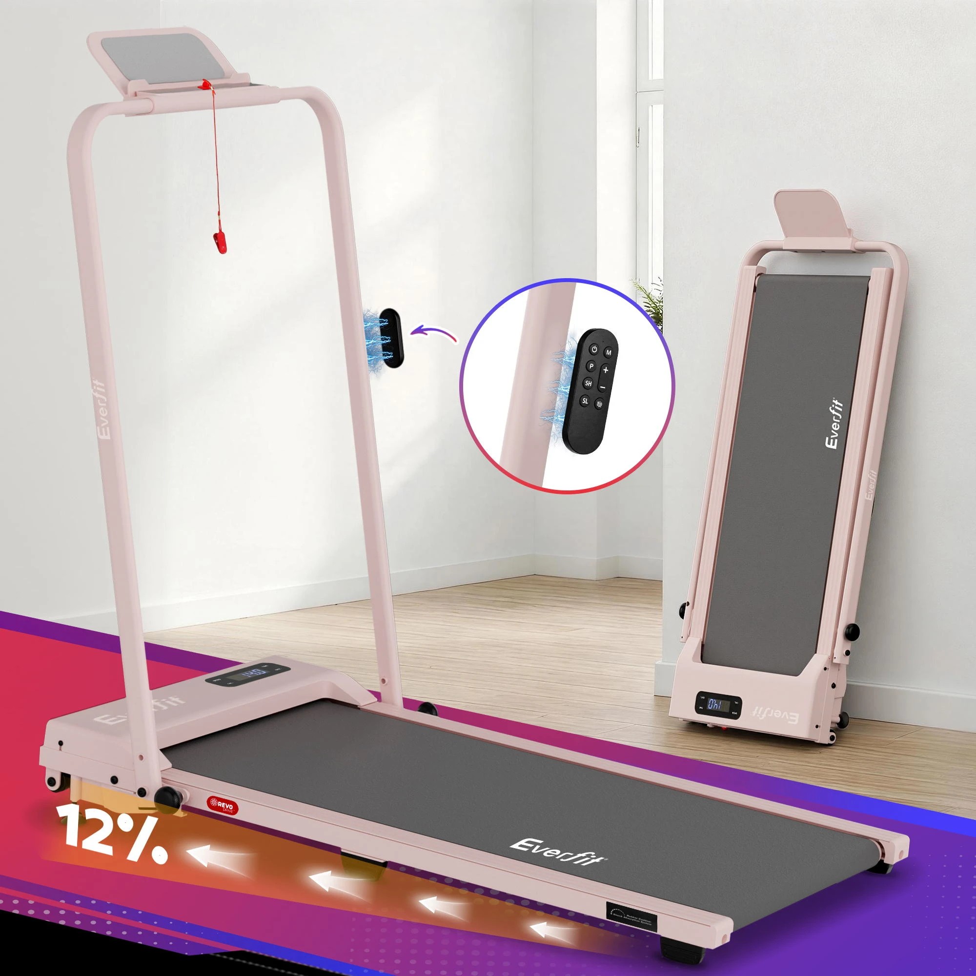 10 Everfit 3 in 1 Walking Pad Treadmill 12% Incline Under Desk Treadmills for Home - Pink, 10 of 10