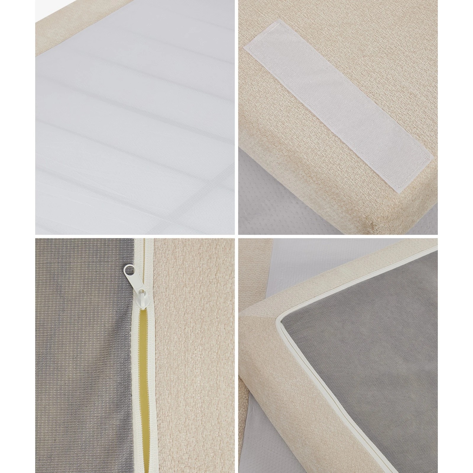 6 Oikiture Queen Semi Compressed Upholstered Fabric Bed Frame Internal Metal Base Chenille - Beige, 6 of 10
