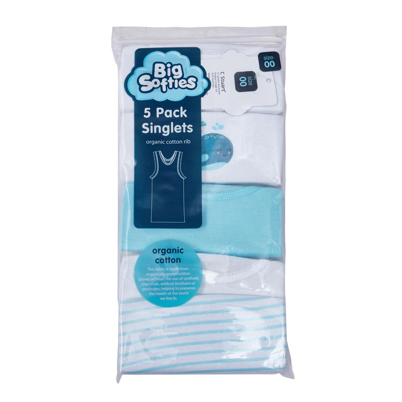 2 Big Softies 5Pk Organic Singlet BLUE, 2 of 7