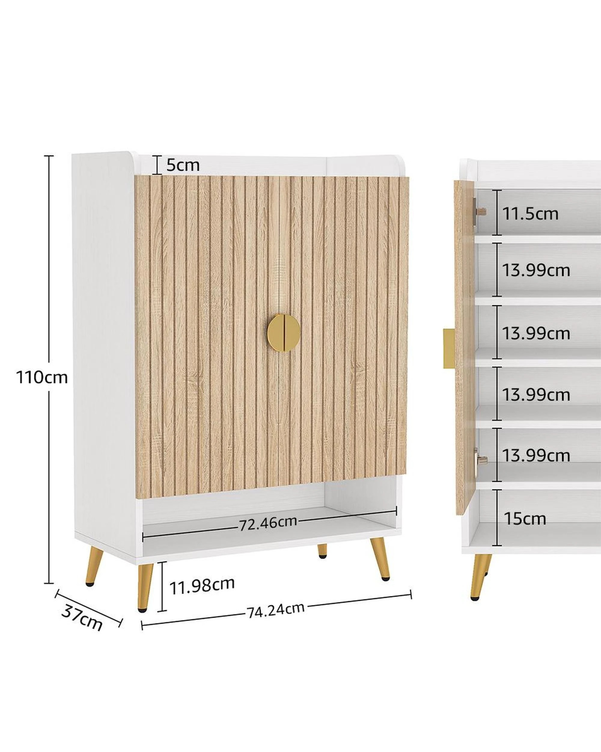 5 OAKORY 110cm White Shoe Cabinet with 7 Adjustable Tiers Wood Grain & White, 5 of 5