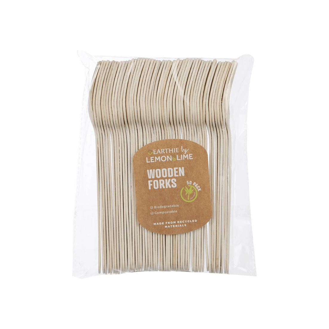 1 50pc Lemon & Lime Earthie Eco Biodegradable Recyclable Wooden Forks/cutlery
 - Natural, 1 of 3