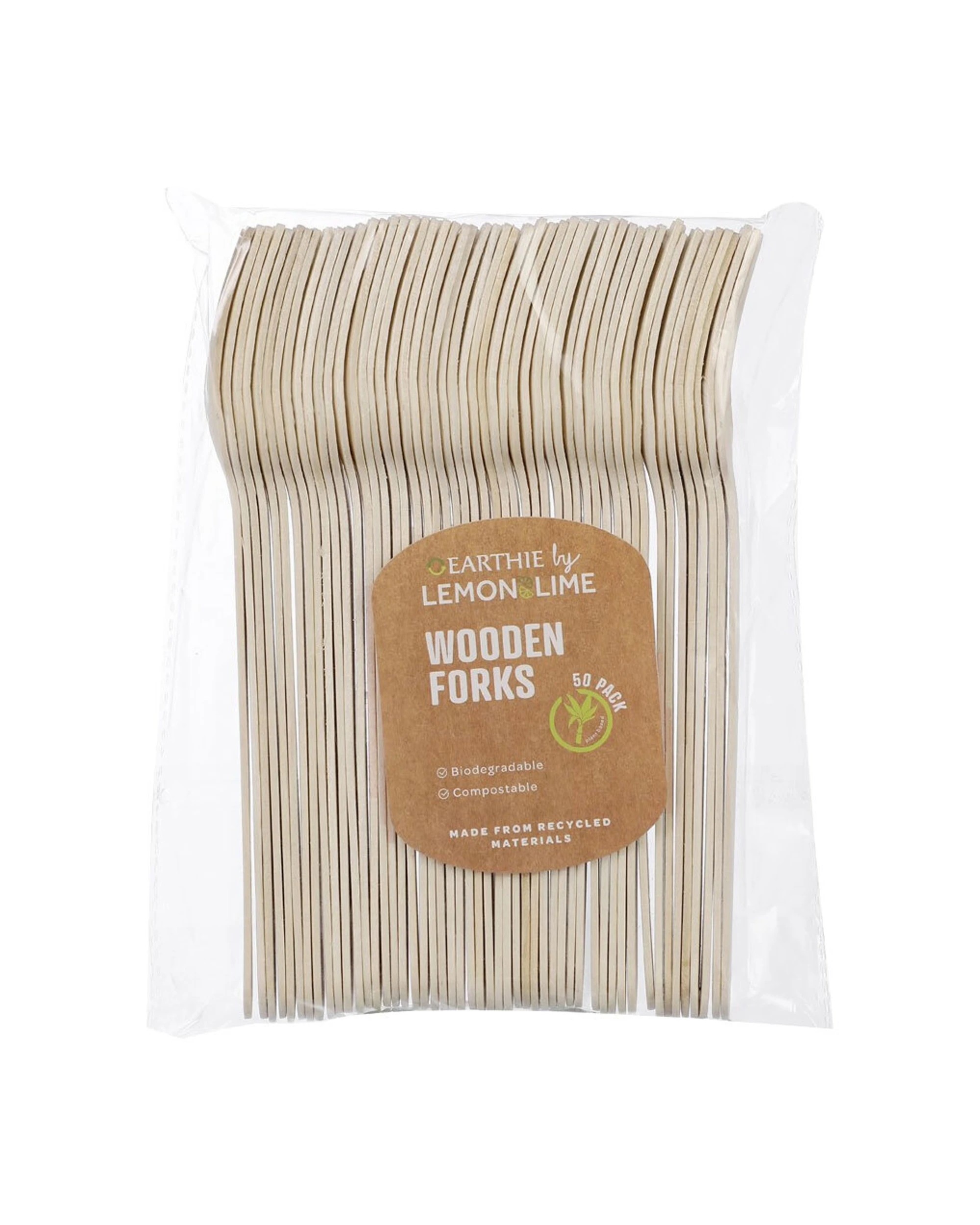 1 50pc Lemon & Lime Earthie Eco Biodegradable Recyclable Wooden Forks/cutlery
 - Natural, 1 of 3