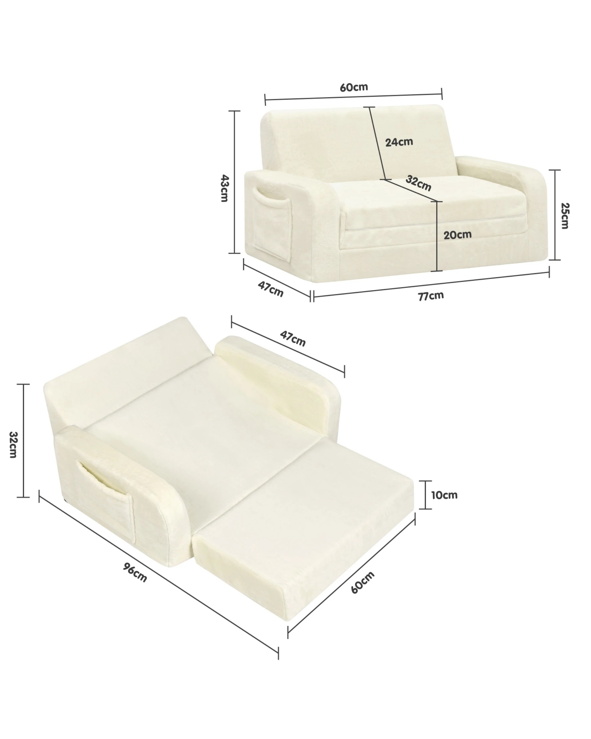 2 ADVWIN 3-in-1 Kids Loveseat Sofa Toddler Couch Chair & Lounger - Beige, 2 of 10