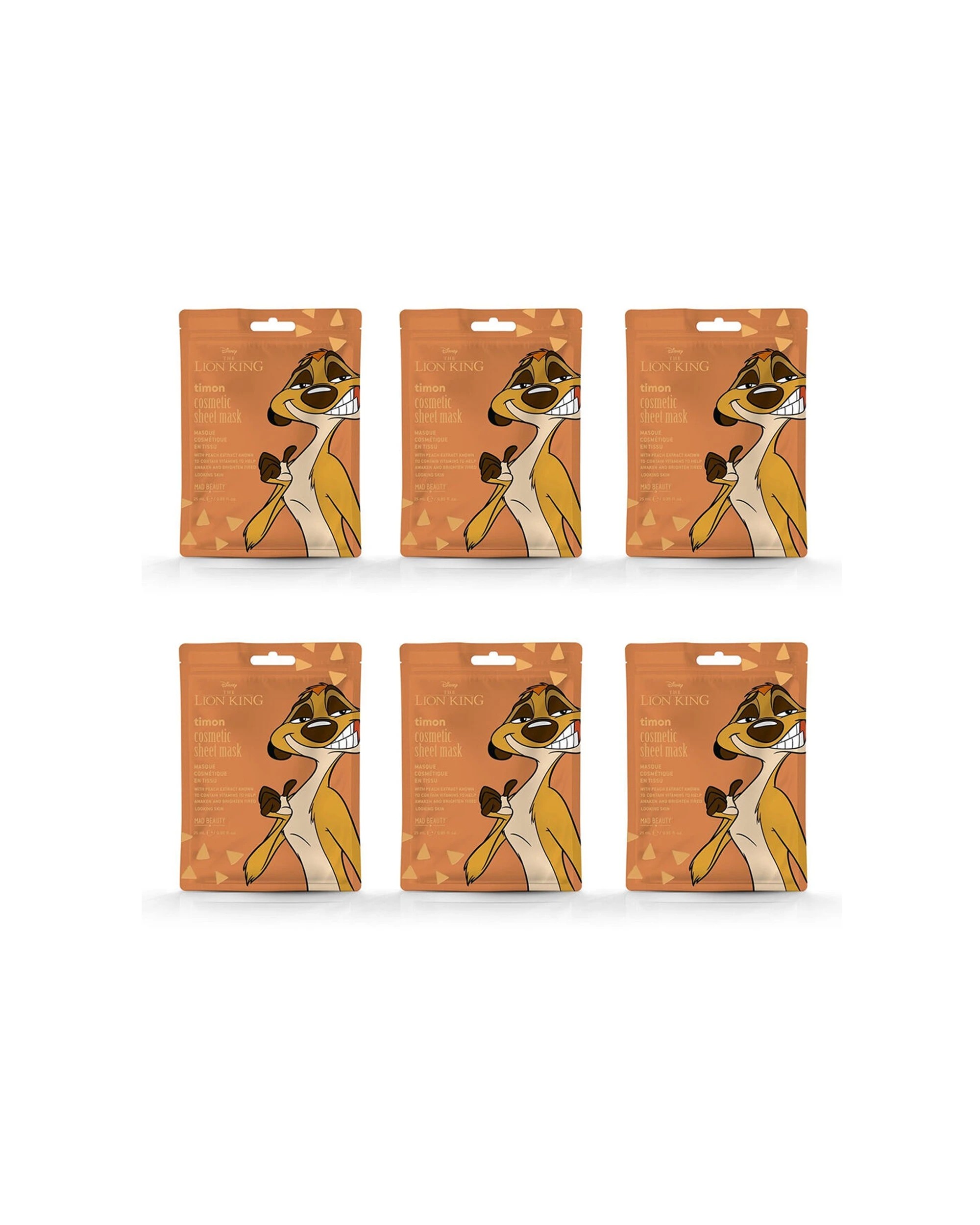 1 Disney 6PK Lion King Timon Cosmetic Scented Skincare Sheet Face Mask 25ml - Multi, 1 of 3