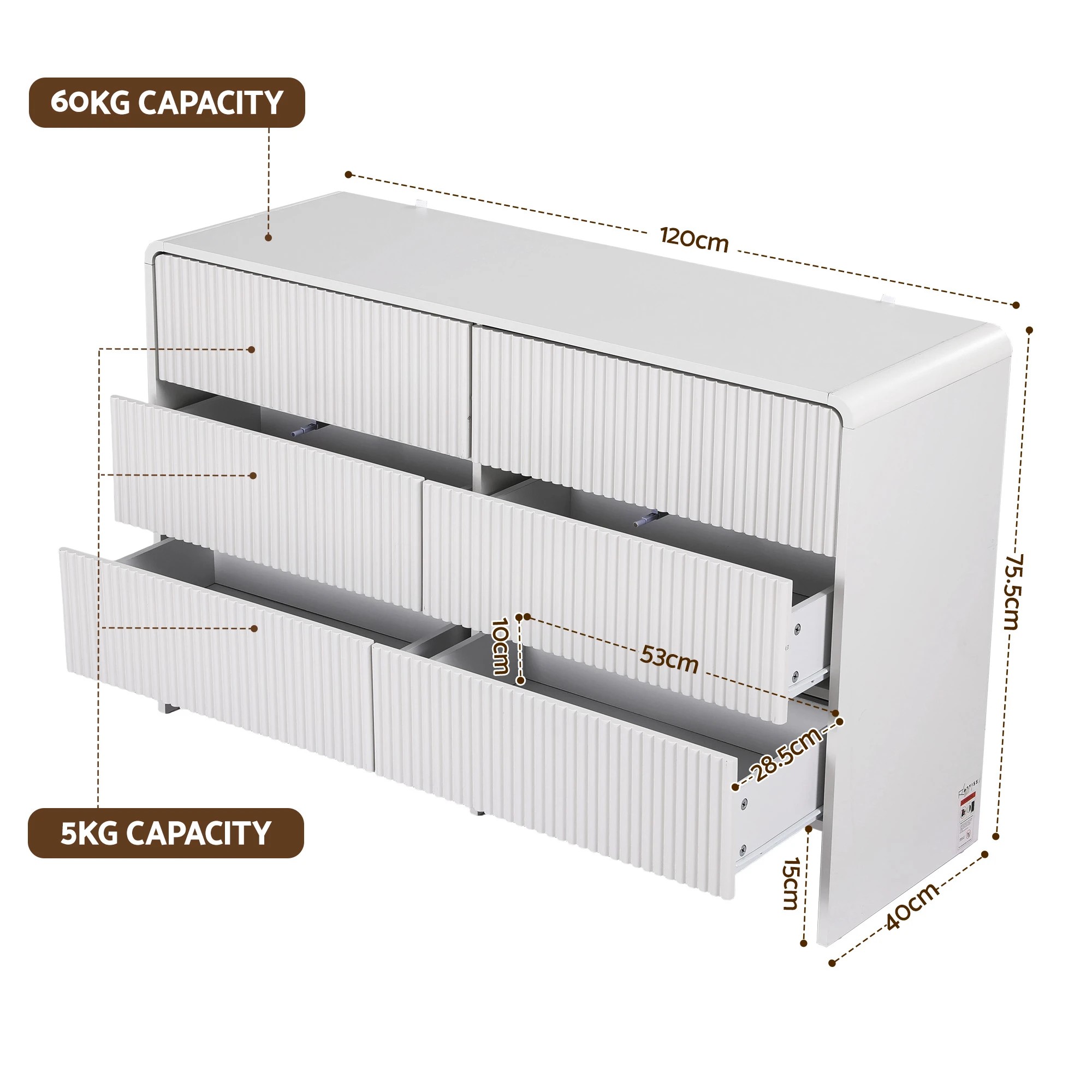 2 Artiss 6 Chest of Drawers Dresser Cabinet - Beige, 2 of 3