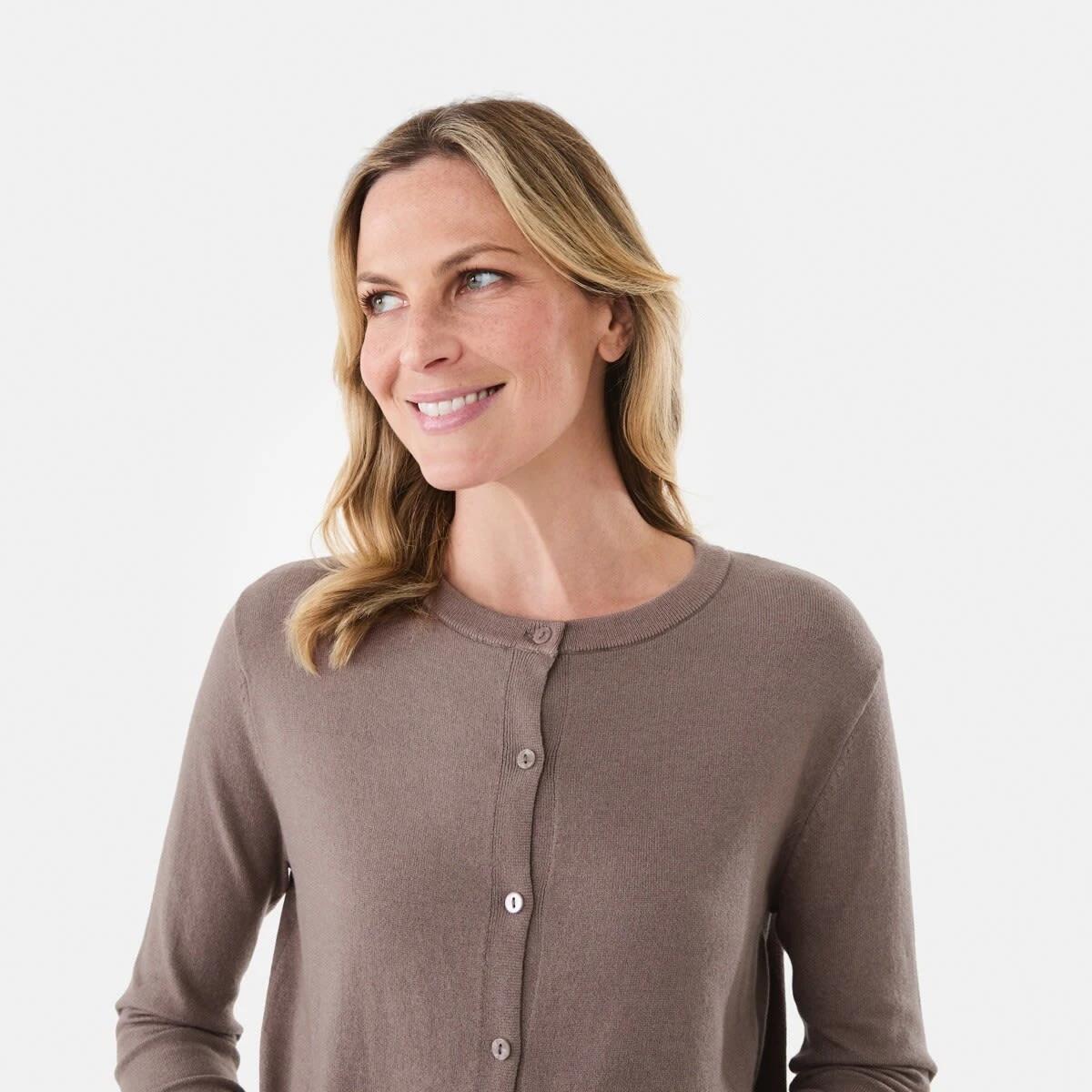 4 Lightweight Crew Neck Cardigan Taupe Brn, 4 of 6
