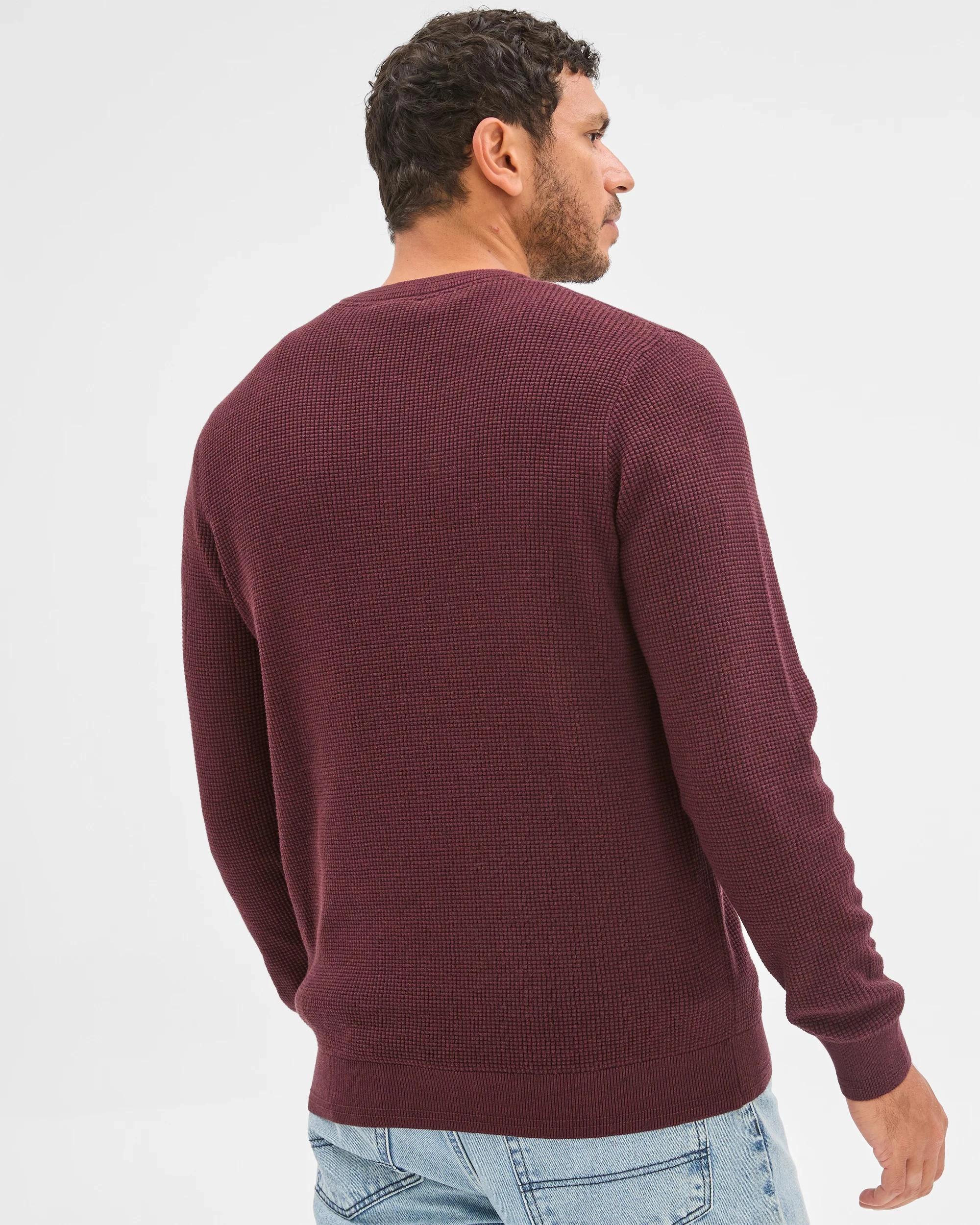5 Target Man Australian Cotton Lightweight Waffle Knit Crew Neck Jumper OXBLOOD MARLE, 5 of 6