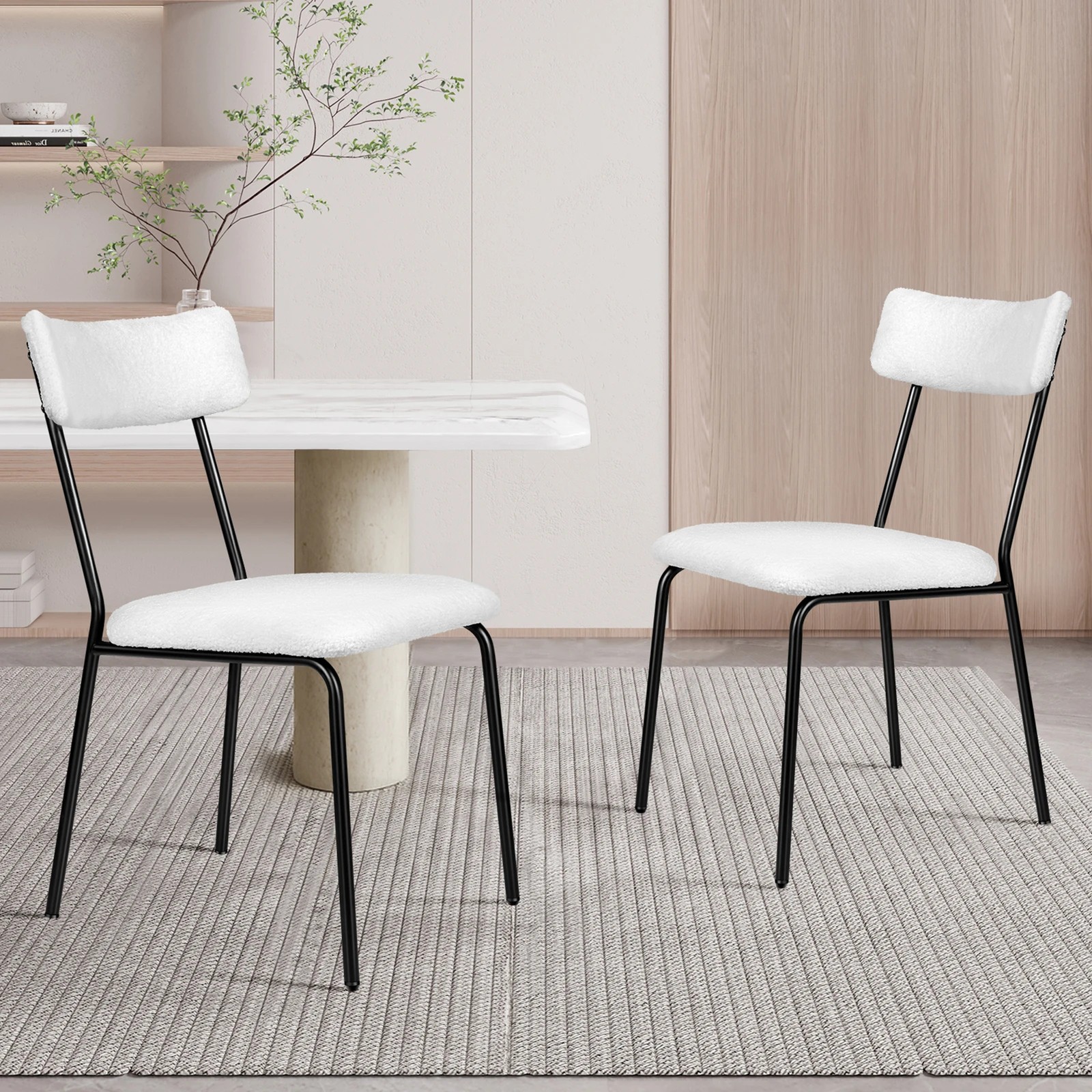 2 Alfordson 2x Dining Chairs Accent Kitchen Lounge Rectangular Back Sherpa - White, 2 of 10