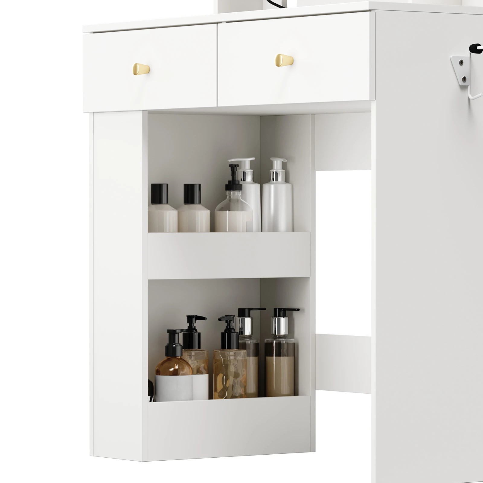 6 Advwin Dressing Table Set with LED Lighted Round Mirror - White, 6 of 9