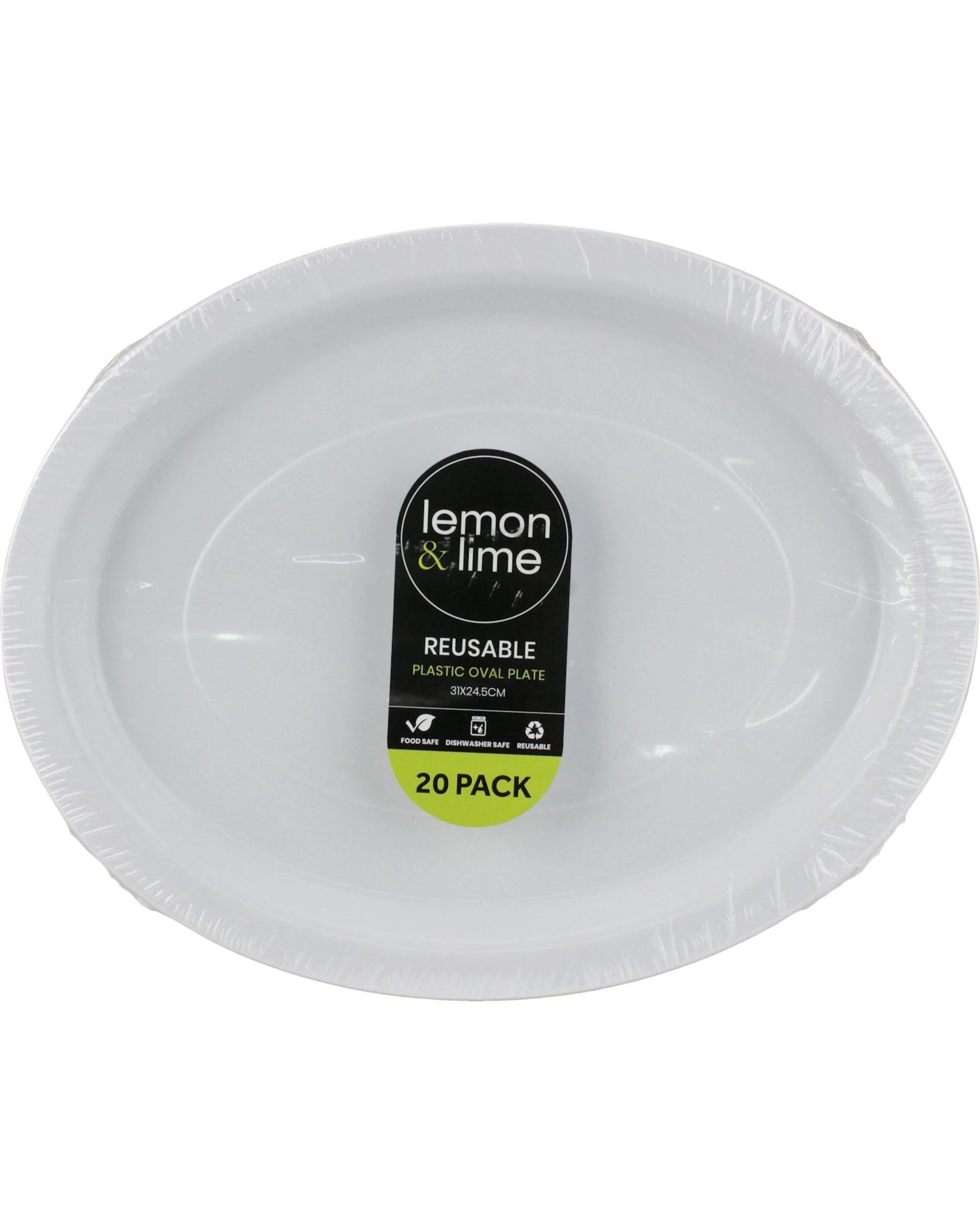 2 Lemon & Lime Lemon & Lime White Plastic Reusable Oval Plates Pack of 20 - White, 2 of 3