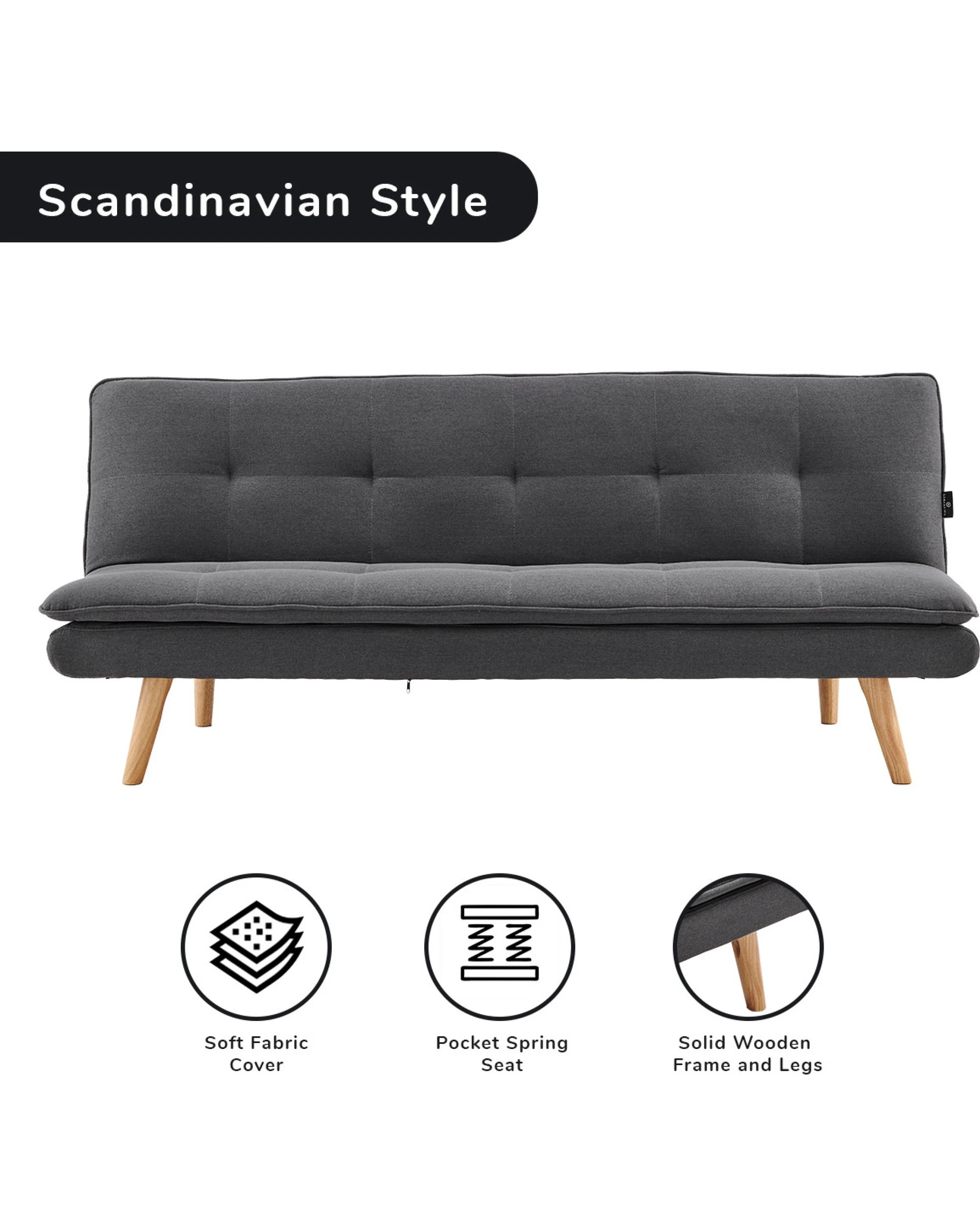 2 Sarantino 3 Seater Linen Sofa Bed Couch Lounge Futon - Dark Grey, 2 of 10