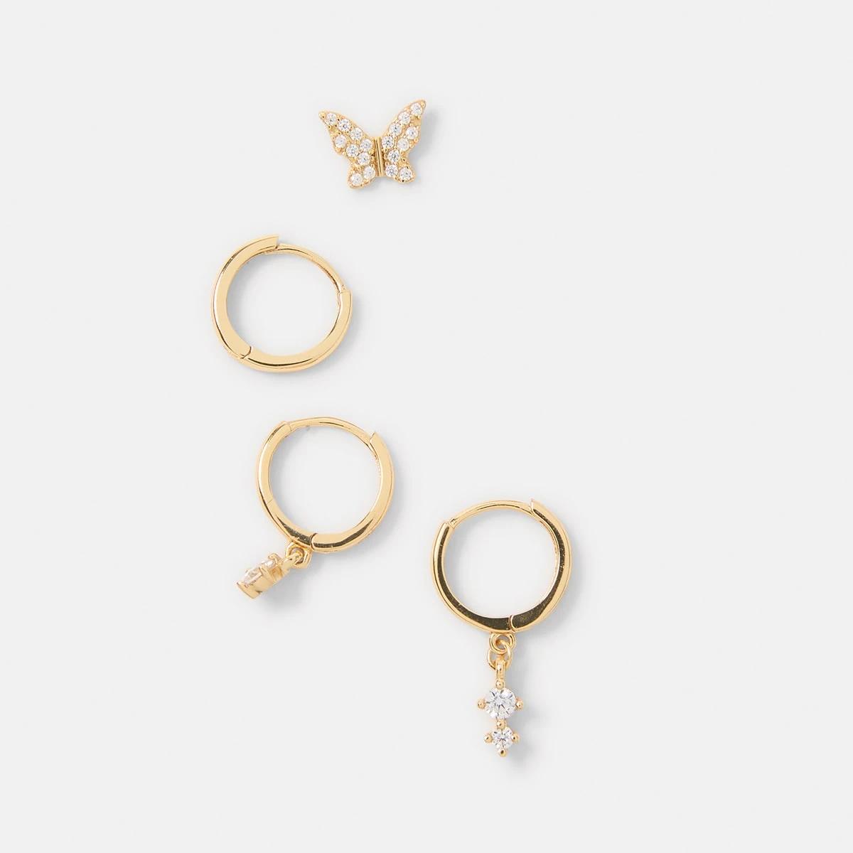 1 5 Pack Gold Plated Sterling Silver Butterfly Stack Earrings Gold, 1 of 5