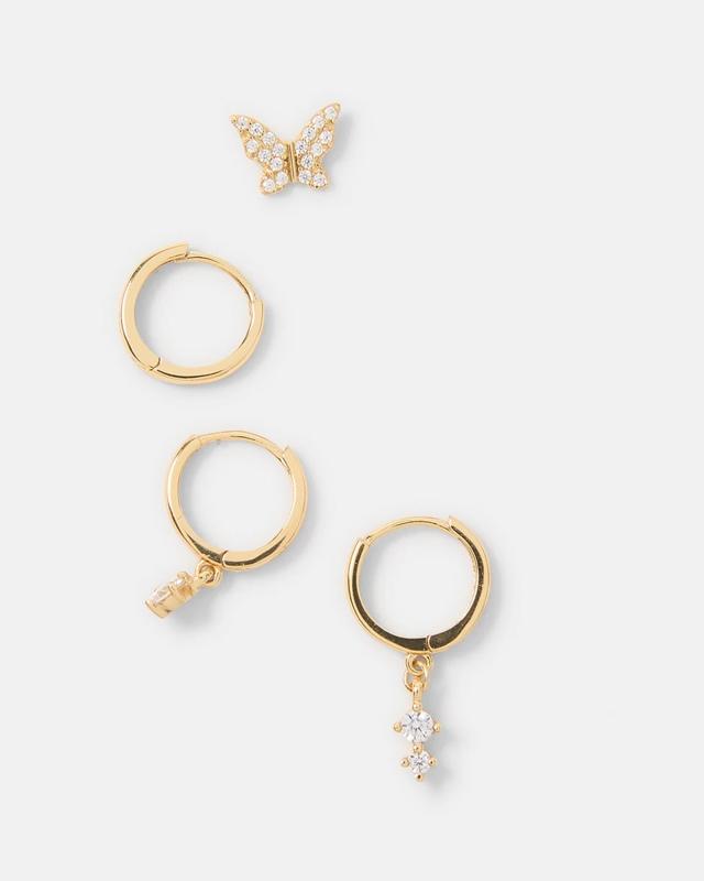 5 Pack Gold Plated Sterling Silver Butterfly Stack Earr