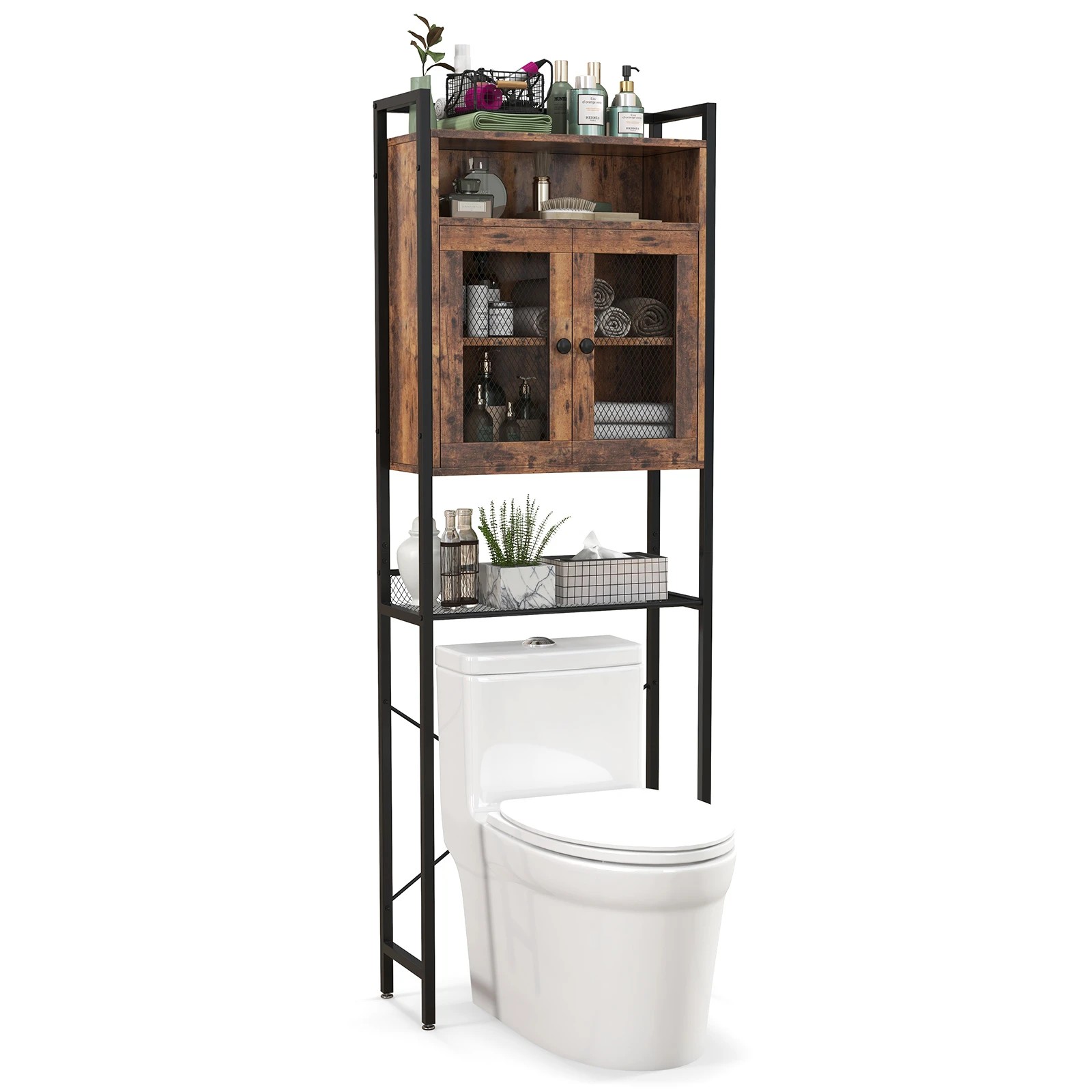 3 Costway 5-Tier Bathroom Cabinet X-shaped Toilet Storage Organise w/Adjustable Shelf, 3 of 3