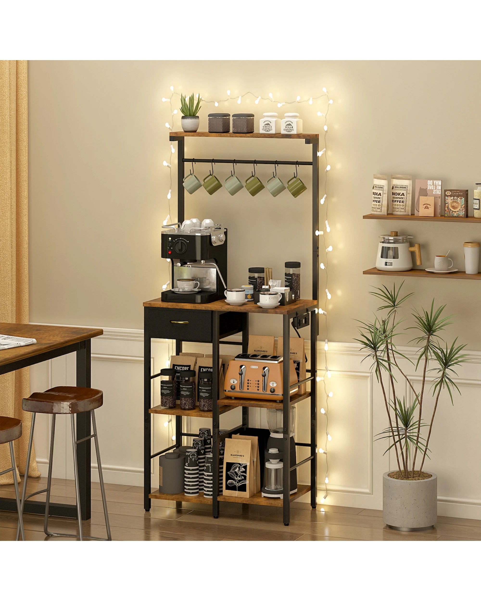 7 Advwin Coffee Bar Station 5 Tier Coffee Stand with Drawer Kitchen Bakers Rack with Power Outlet, 7 of 8