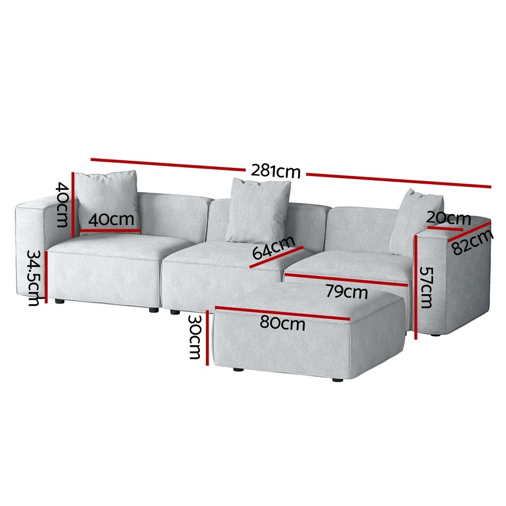 2 Artiss Modular Sofa Chaise Set 4 - Grey, 2 of 5