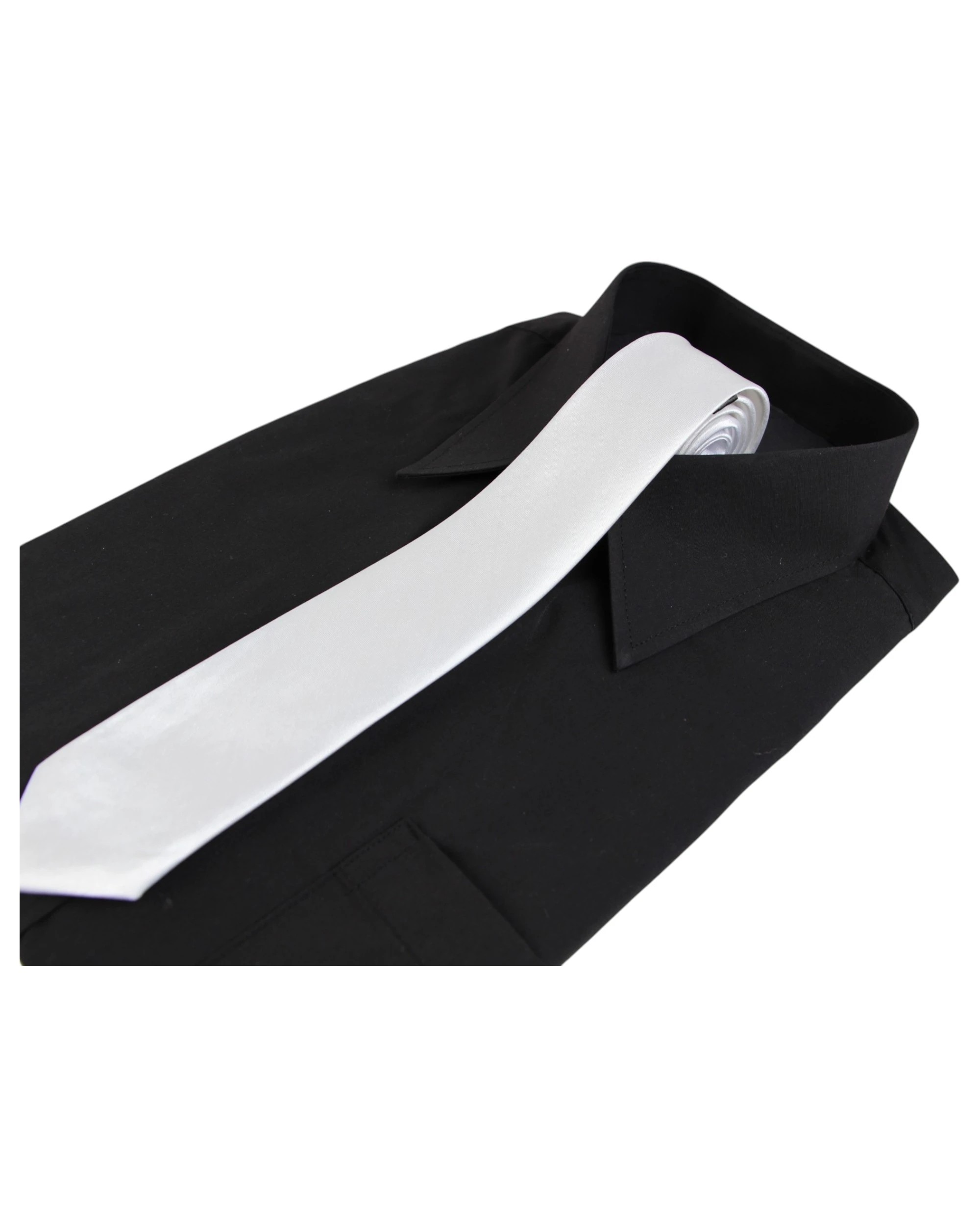 1 Zasel Mens 5cm Skinny Plain Neck Tie - White - White, 1 of 7