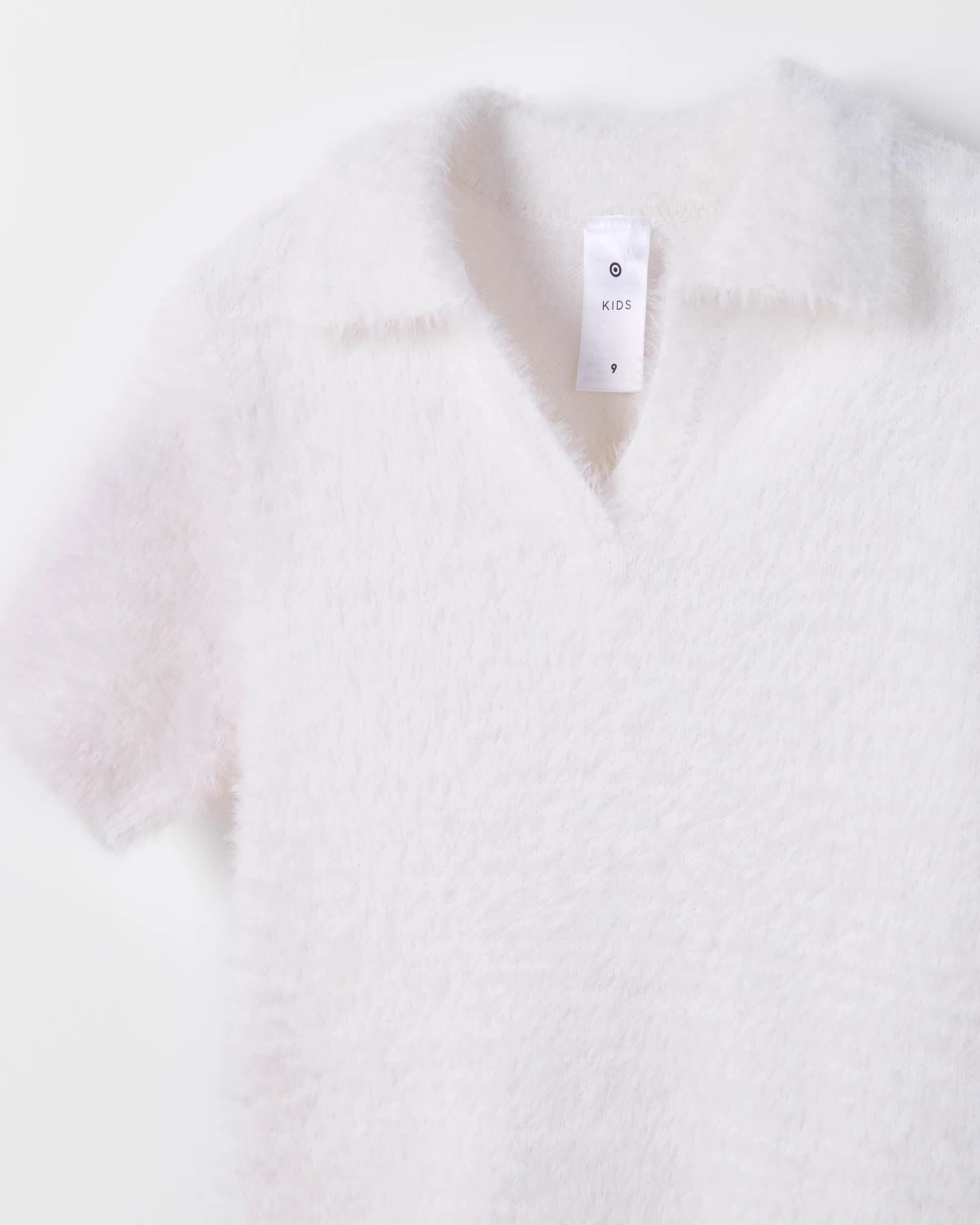 2 Target Kids Short Sleeve Eyelash Knit Polo Top CREAM, 2 of 4