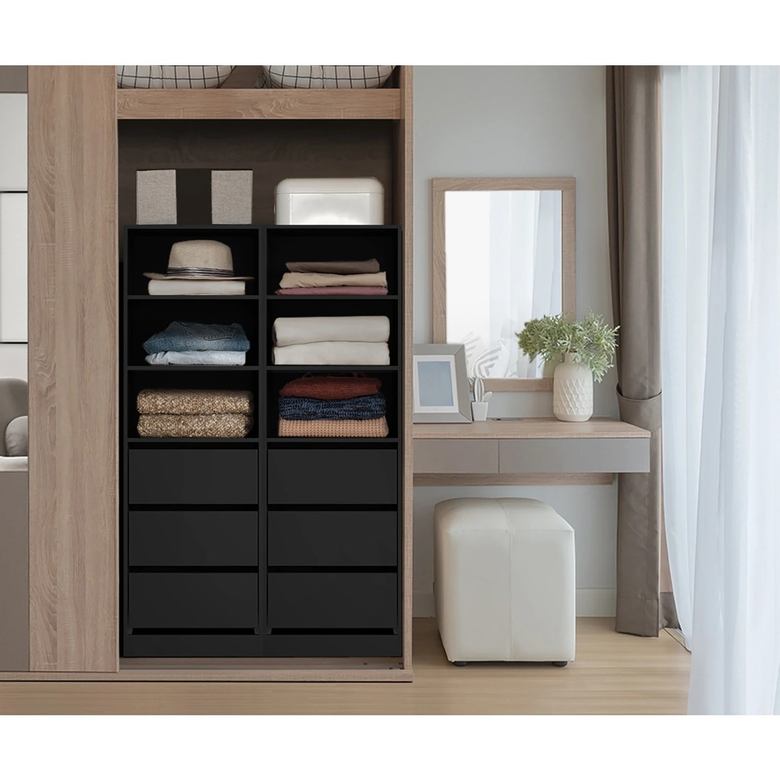 3 Oikiture Wardrobe Shelf Unit Clothes Storage Cabinet 3 Drawers Organizer
 - Black, 3 of 10