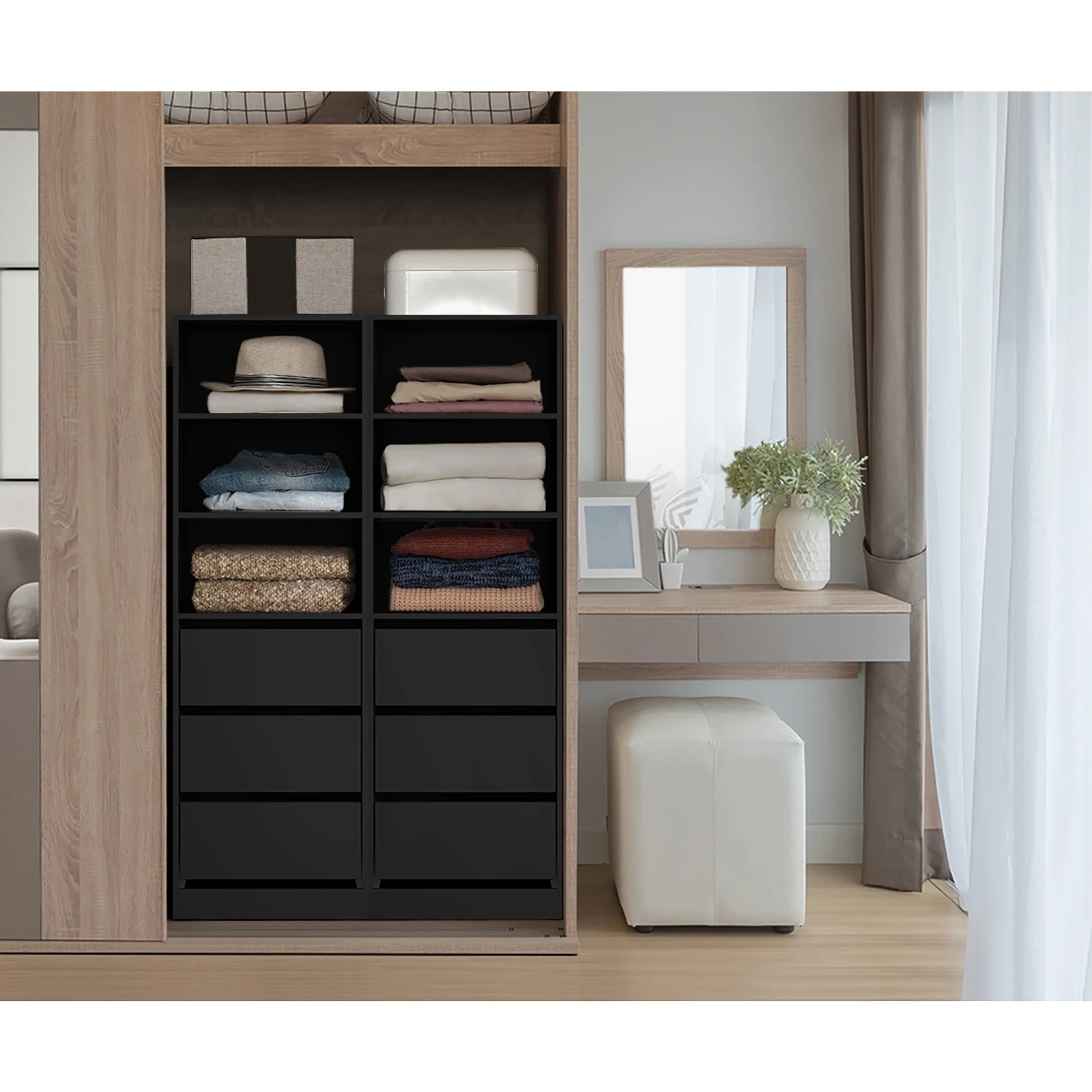 3 Oikiture Wardrobe Shelf Unit Clothes Storage Cabinet 3 Drawers Organizer
 - Black, 3 of 10