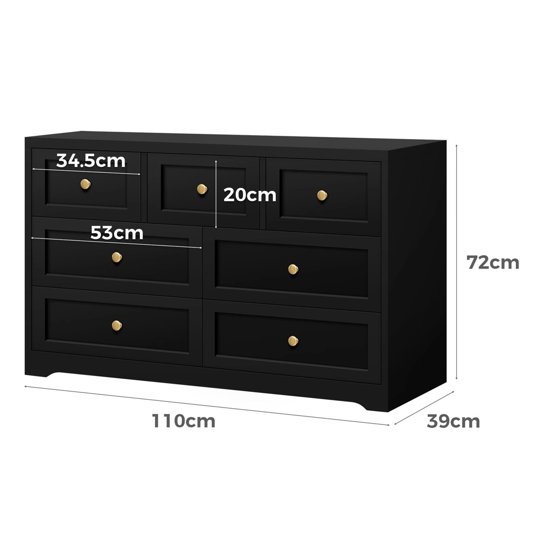 6 Alfordson 7 Chest of Drawers Bedside Table Hamptons Bedroom Storage - Black, 6 of 10