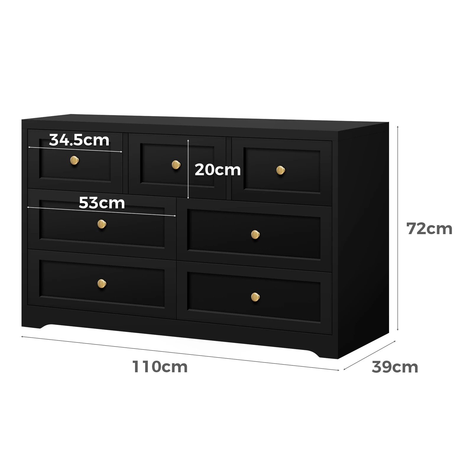 6 Alfordson 7 Chest of Drawers Bedside Table Hamptons Bedroom Storage - Black, 6 of 10