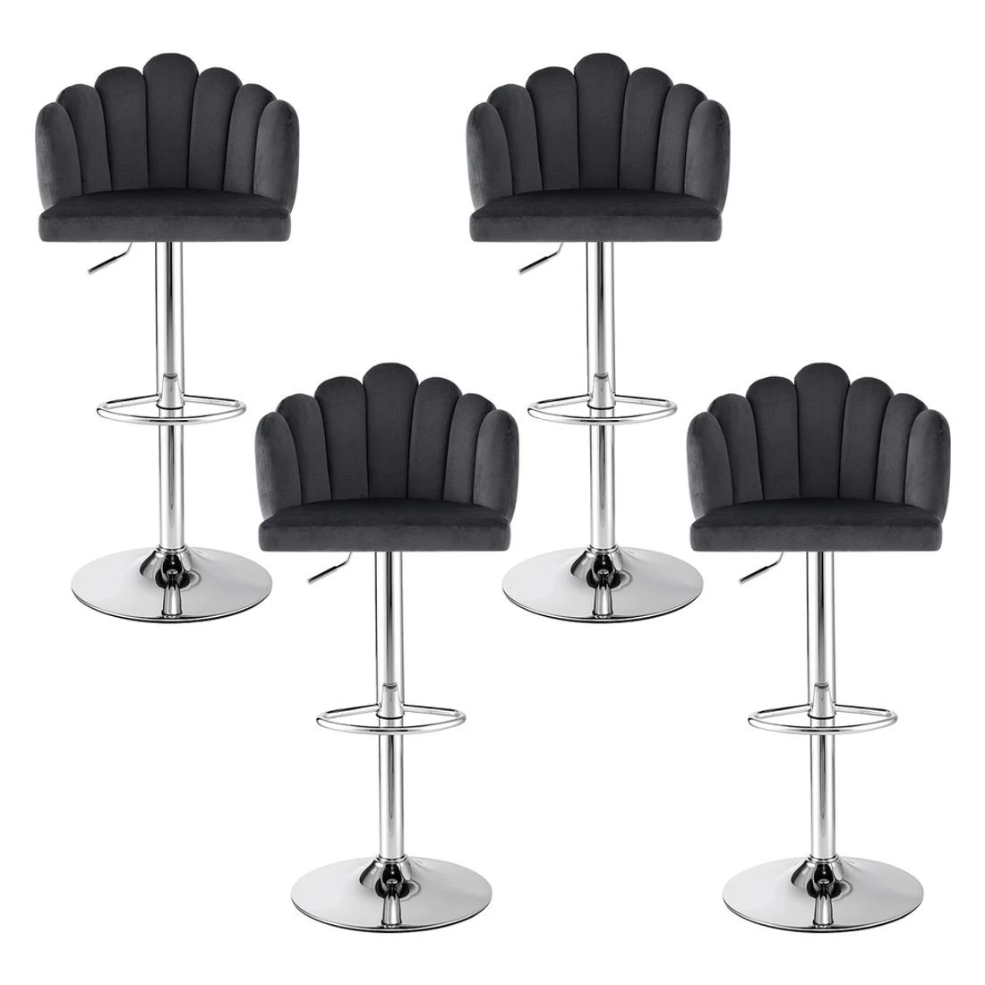 3 Artiss Bar Stool X4 Kitchen Dining Counter Gaslift Chair Adjustable Velvet - Grey, 3 of 6