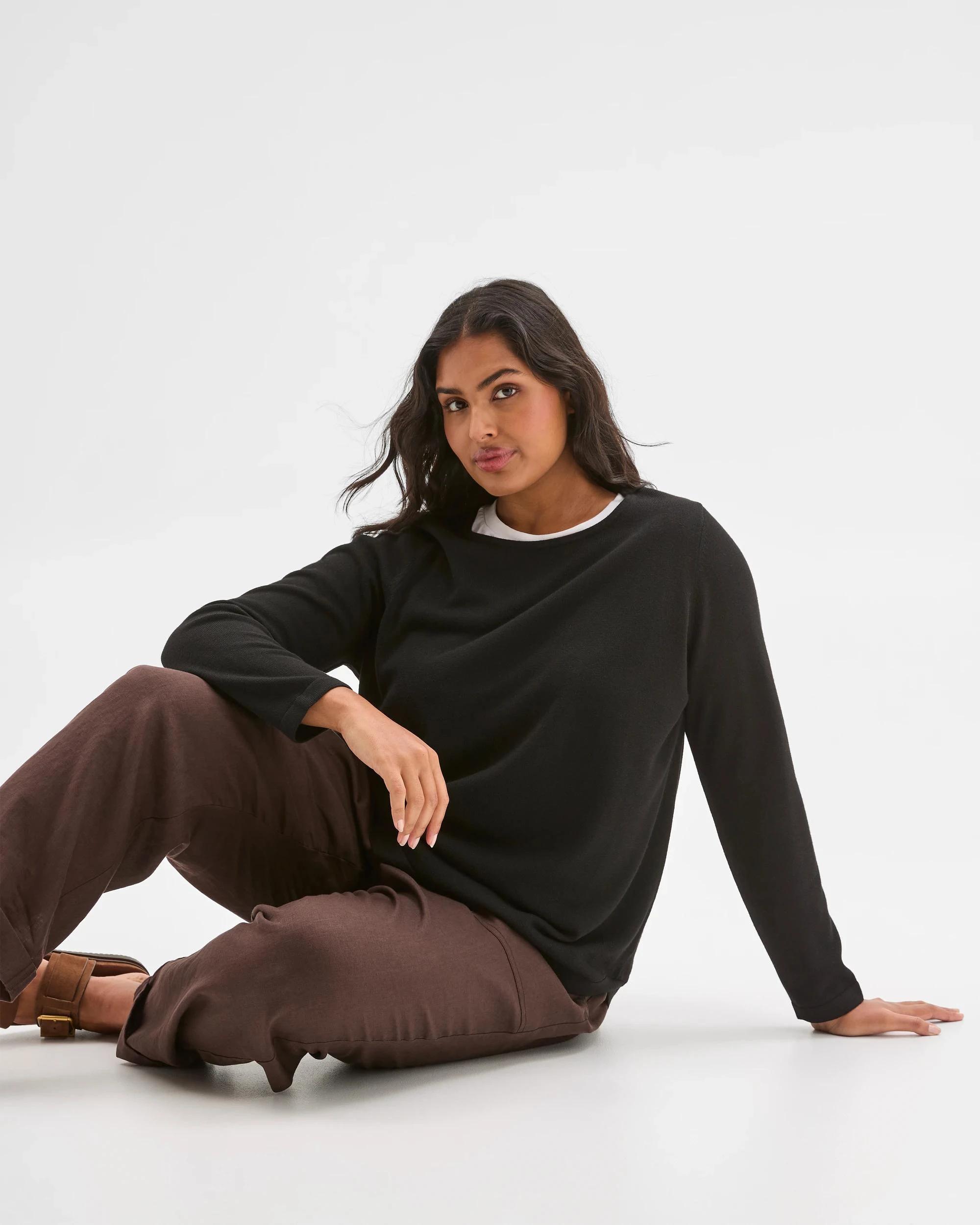 4 Target Curve Plus Size Long Sleeve Curve Hem Rib Jumper BLACK, 4 of 5