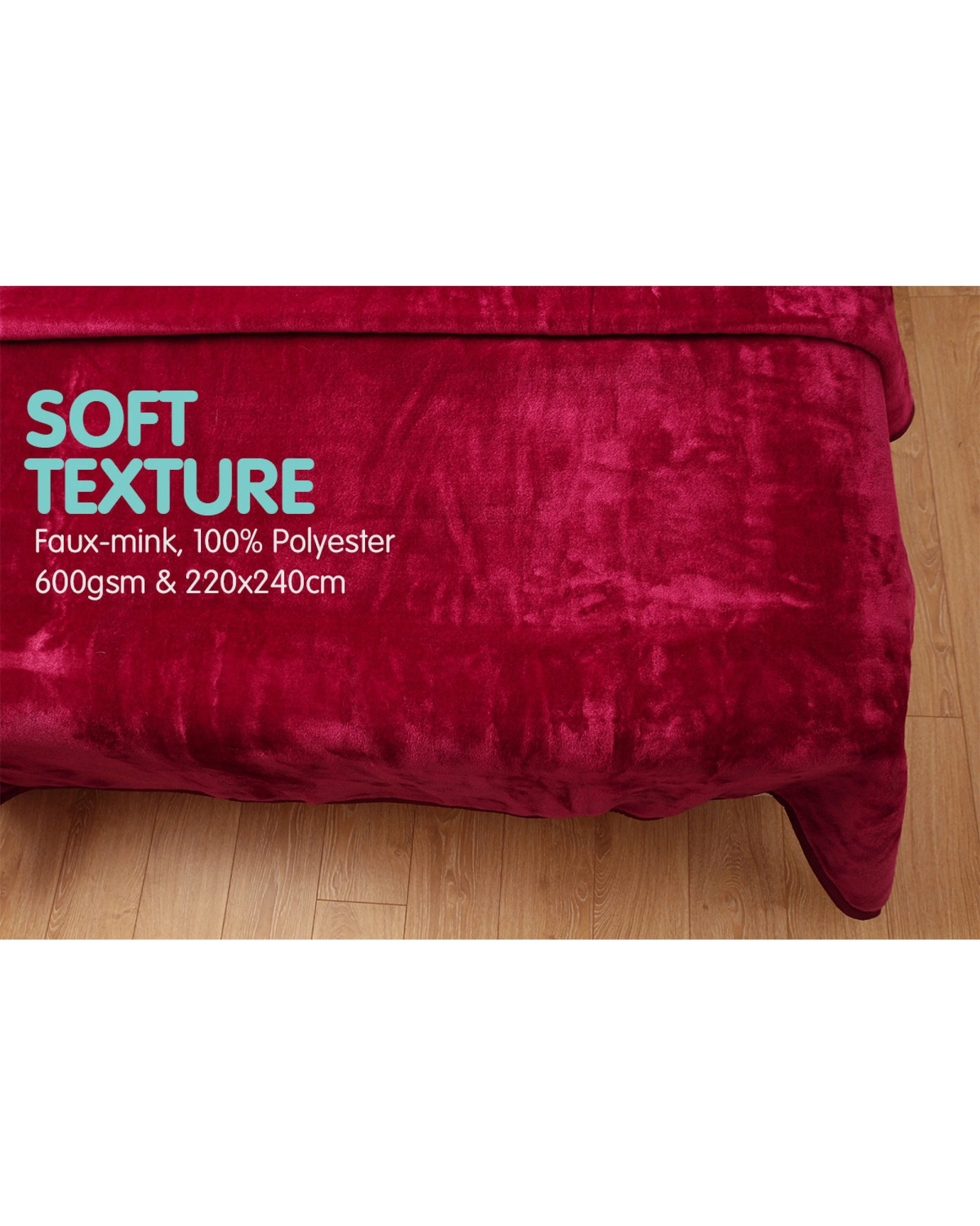 5 Laura Hill 600-gsm Mink Blanket Double-sided Soft Plush Bed Faux Throw Rug Wine Red
 - Queen Bed, 5 of 8