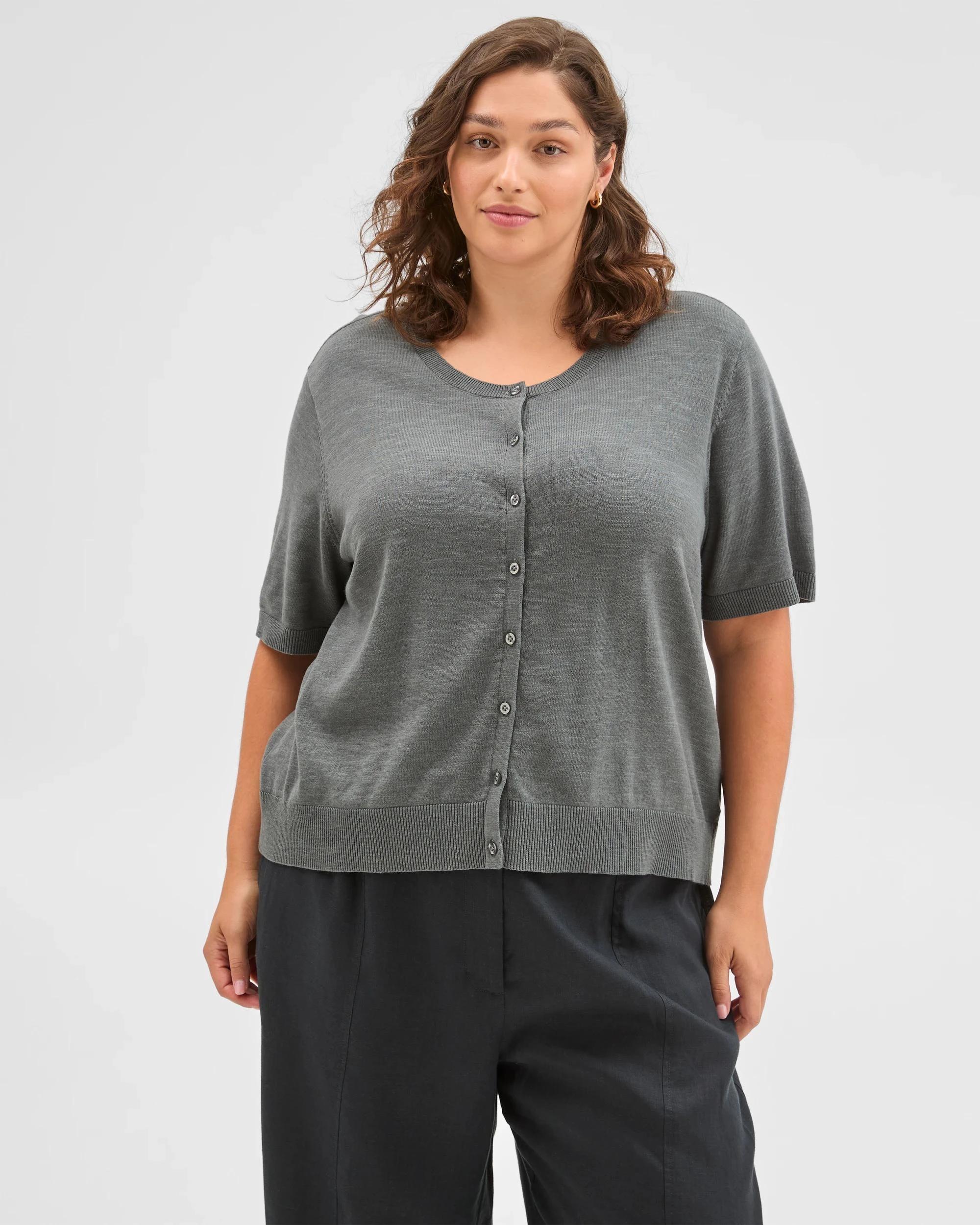 1 Target Curve Plus Size Australian Cotton Blend Short Sleeve Cardigan DUSTY OLIVE, 1 of 5