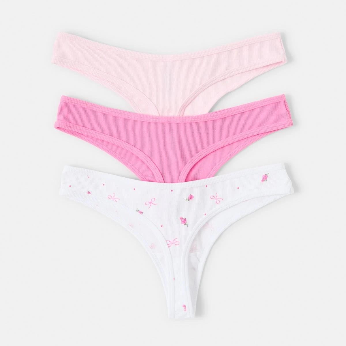 2 3 Pack Rib Dip G-String Briefs ROSE BOW MULTI, 2 of 8