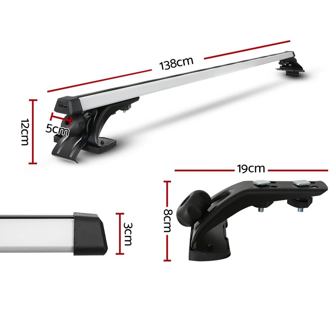 2 Giantz Universal Car Roof Racks Pod Aluminium Cross Bars Brackets 145cm - Silver, 2 of 7