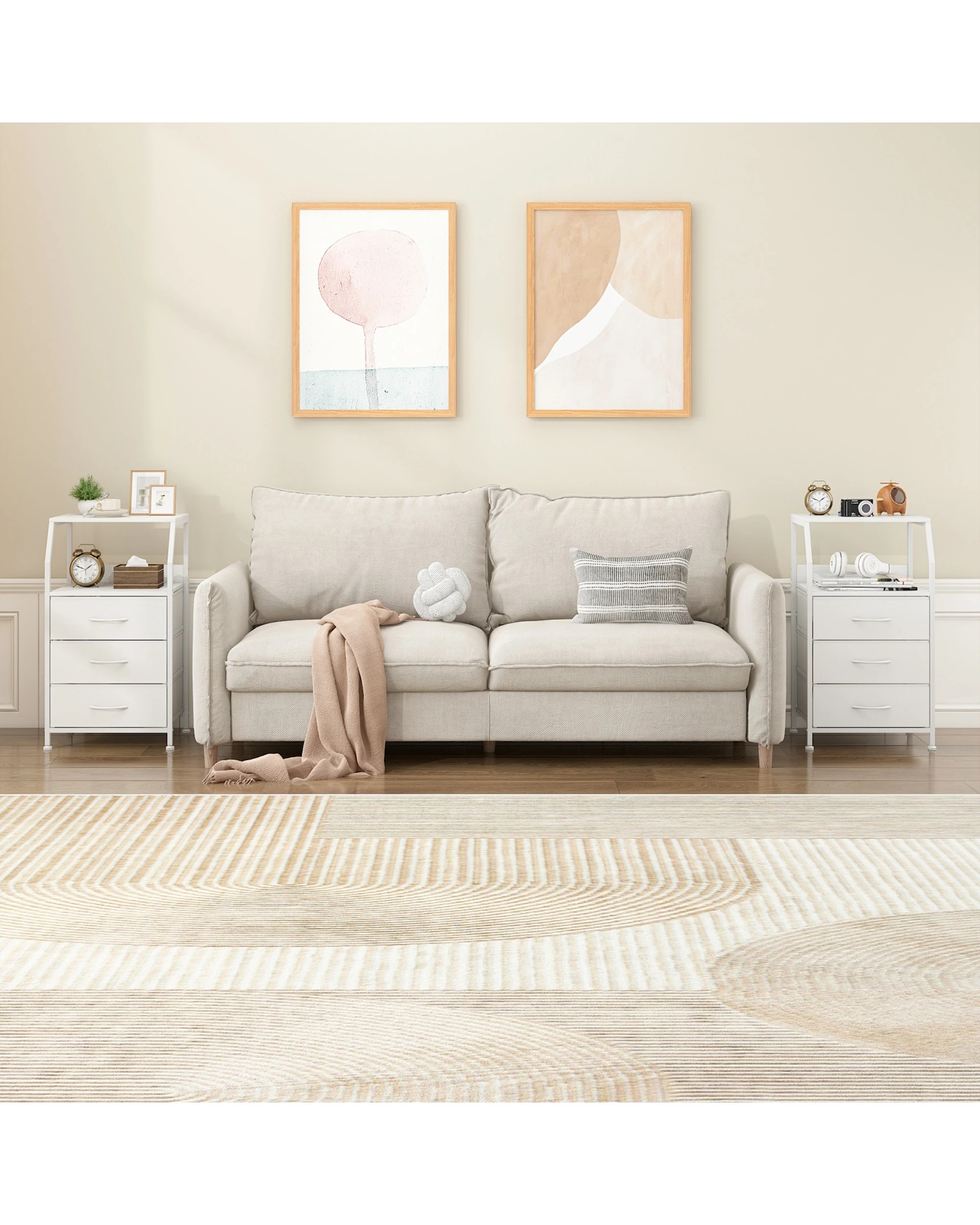 3 Advwin Set of 2 Bedside Table with 3 Fabric Drawers Storage Shelf - White, 3 of 7