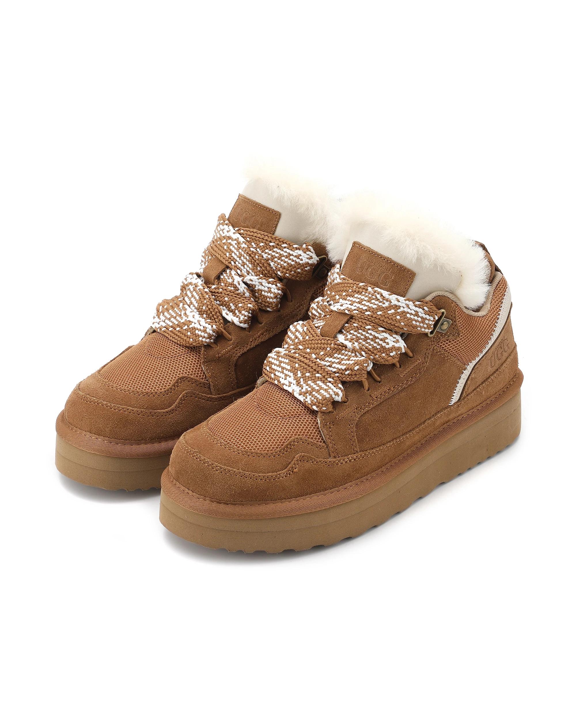 3 AUS WOOLI Urban Chic Sheepskin Wool Lace-Up UGG Sneakers TAN, 3 of 6
