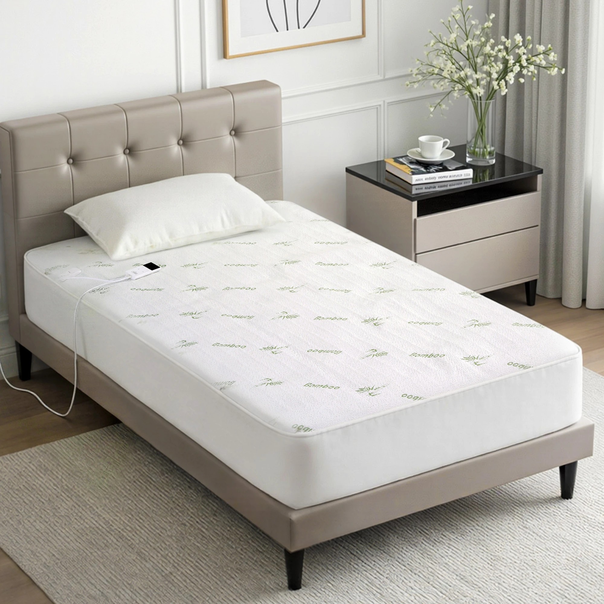4 Giselle Bedding Giselle Electric Blanket Bamboo Fabric Single Fitted Heated Pad Underlay - Single Bed - White, 4 of 10