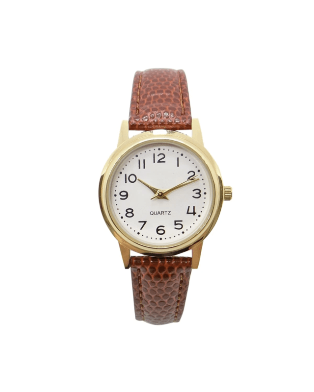 Womens Classic Analogue Watch with Gold Case & Tan S