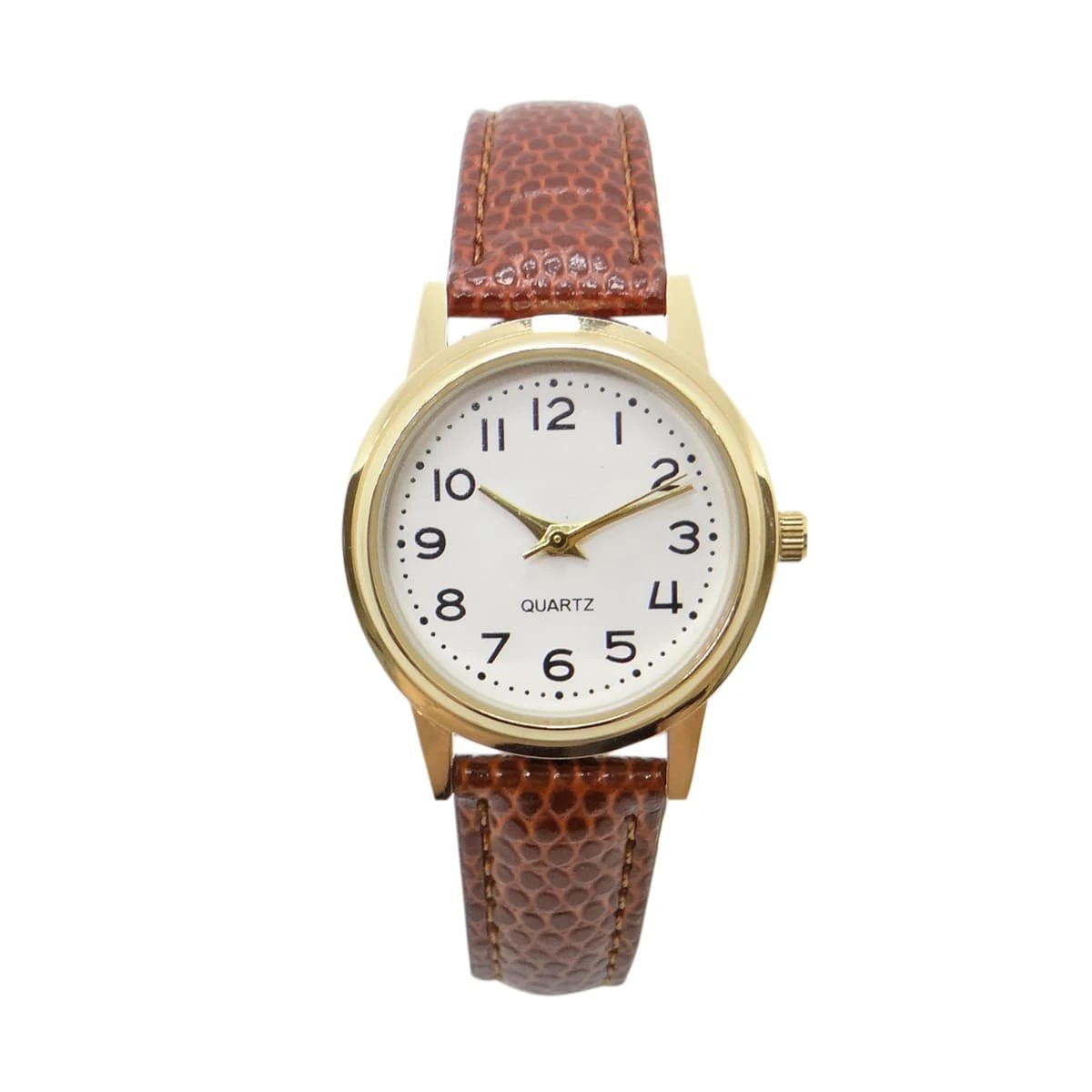 1 Womens Classic Analogue Watch with Gold Case & Tan Strap, 1 of 4