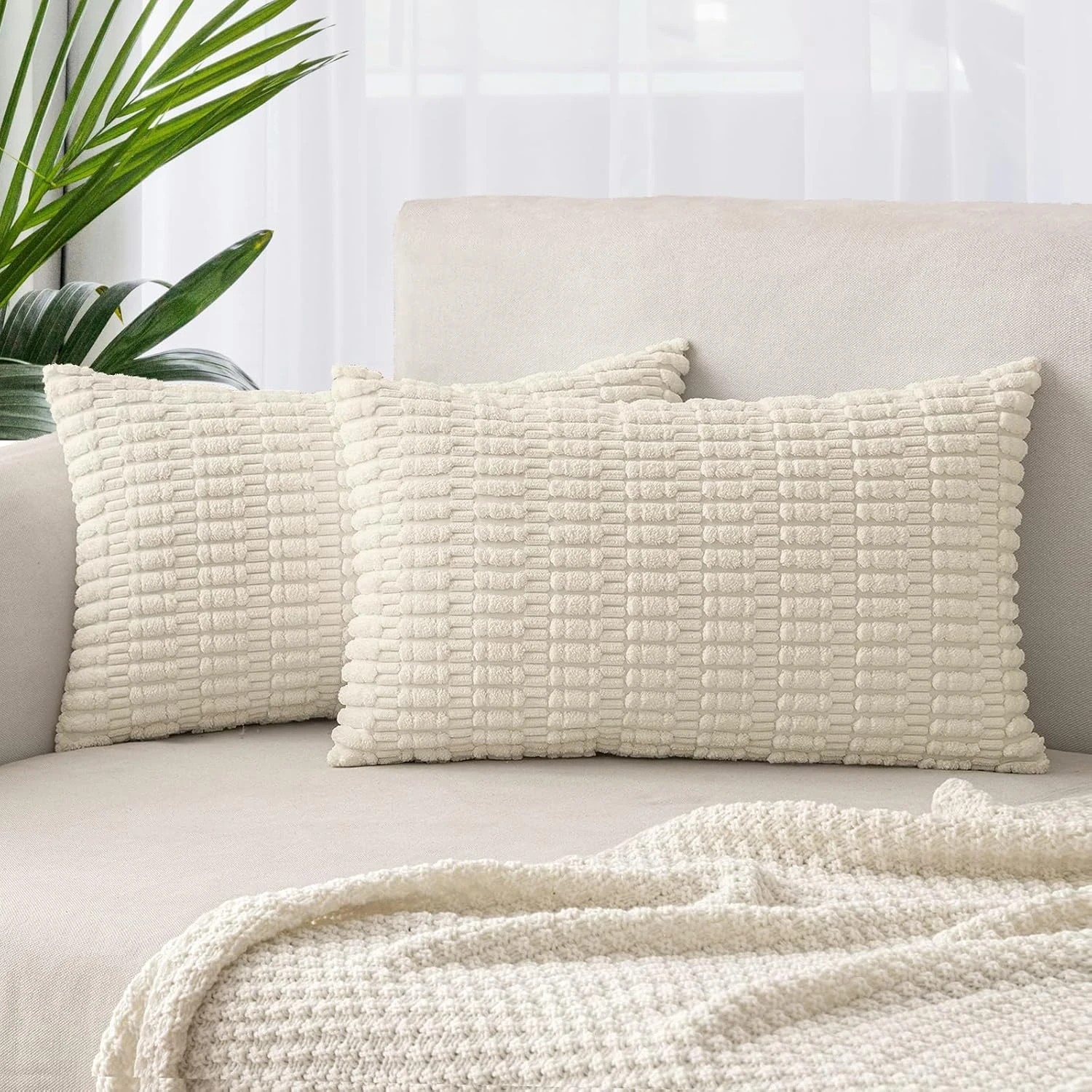 1 Gioia Casa 2-Pack Boho Striped Corduroy Cushion Covers 30x50cm - Cream, 1 of 3