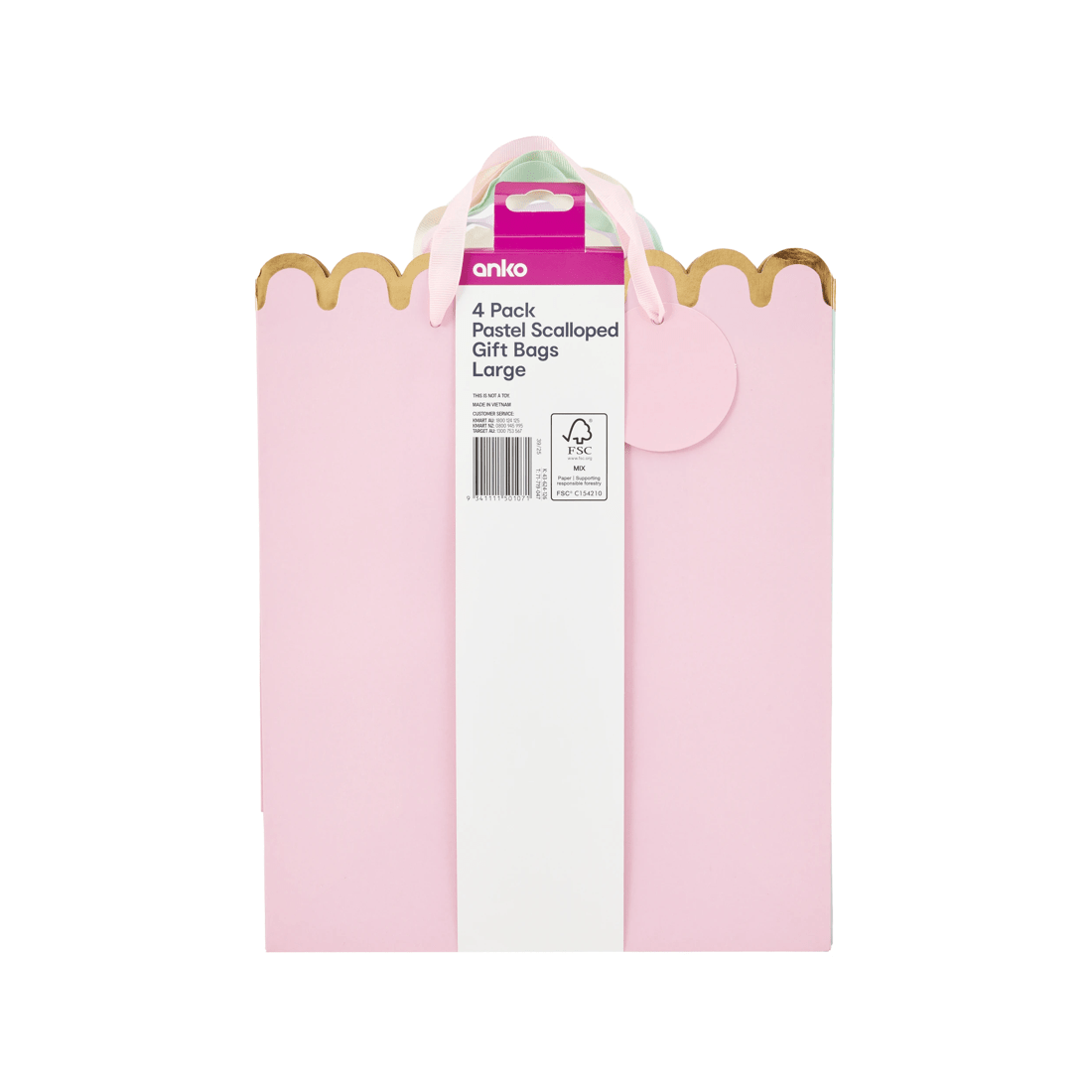 4 4 Pack Multi Pastel Scalloped Gift Bags - Large, 4 of 4