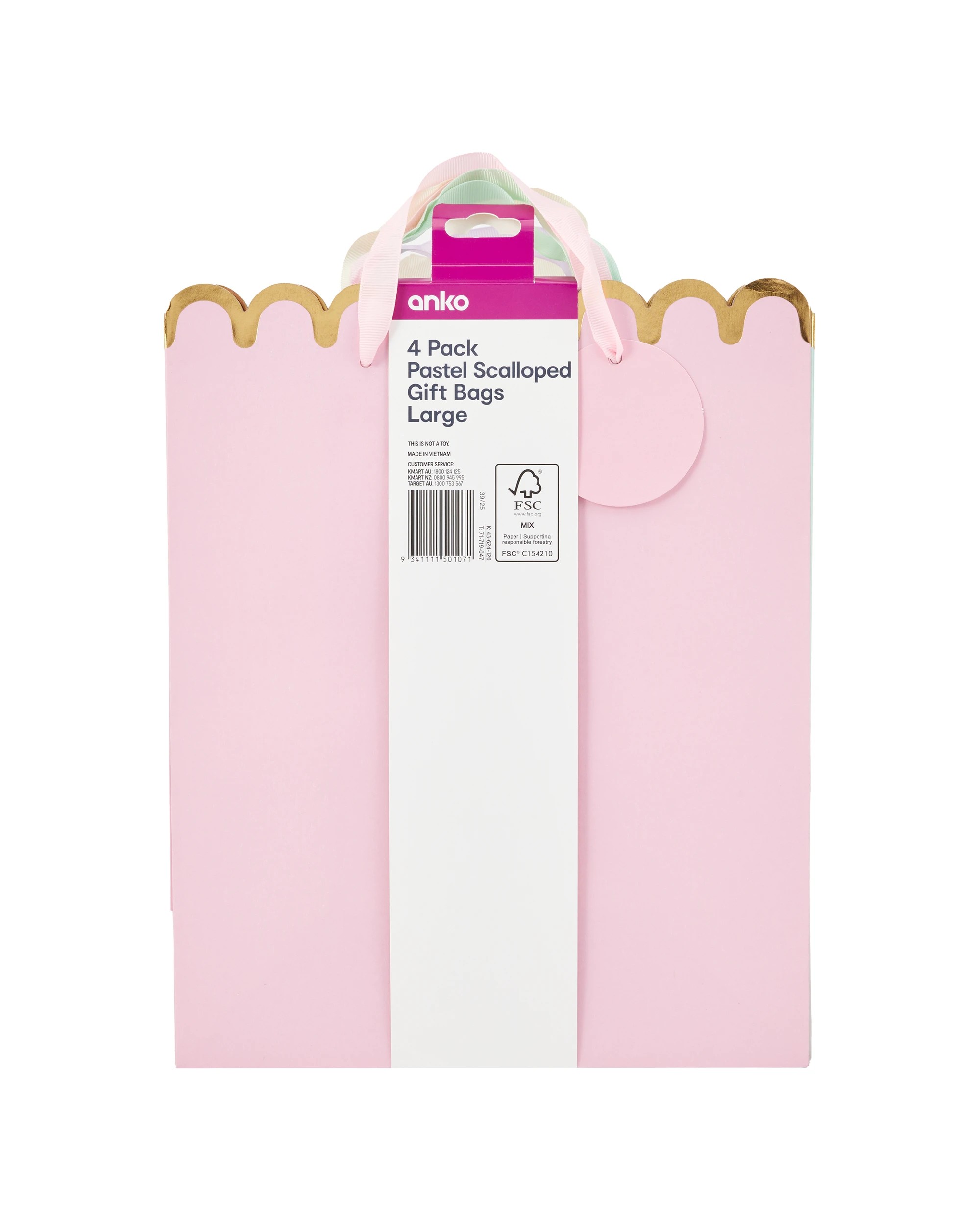 4 4 Pack Multi Pastel Scalloped Gift Bags - Large, 4 of 4