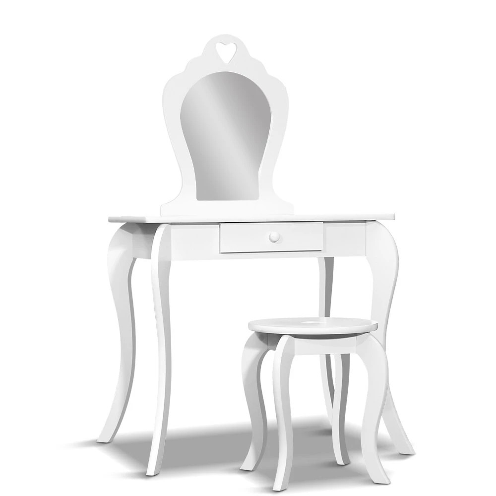 1 Keezi Kids Dressing Table Stool Set Vanity Mirror Princess Children Makeup - White, 1 of 3