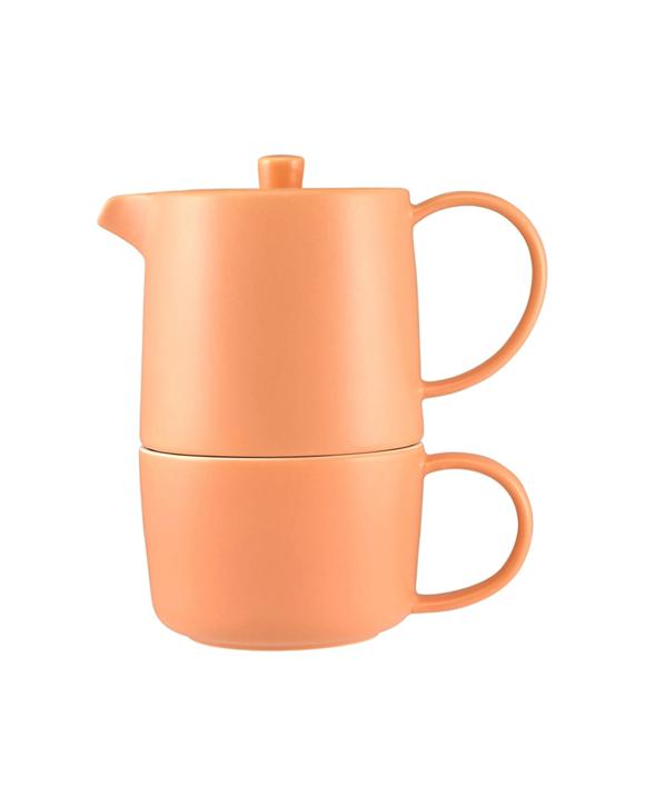 Maxwell & Williams Cafe Life Tea For One With Infuser 450ml Porcelain Dishwasher Safe - Orange