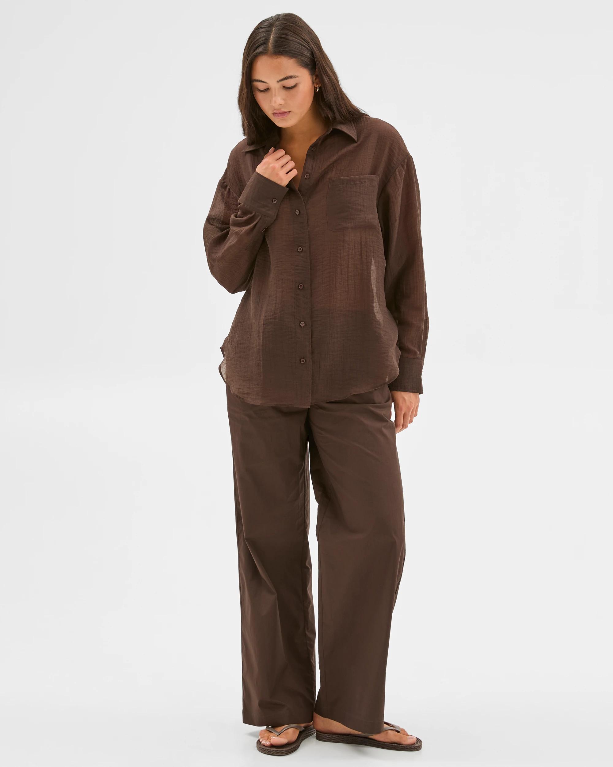 2 Sheer Relaxed Shirt - Lily Loves DEEP BROWN, 2 of 6