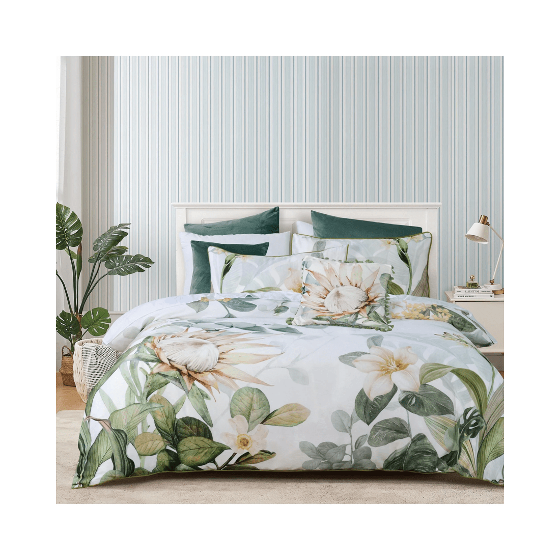 2 Bianca Bedding Helensvale Super King Quilt Cover Set - White Floral with Green Piped Edge
 - Super King Bed
 - white, 2 of 5