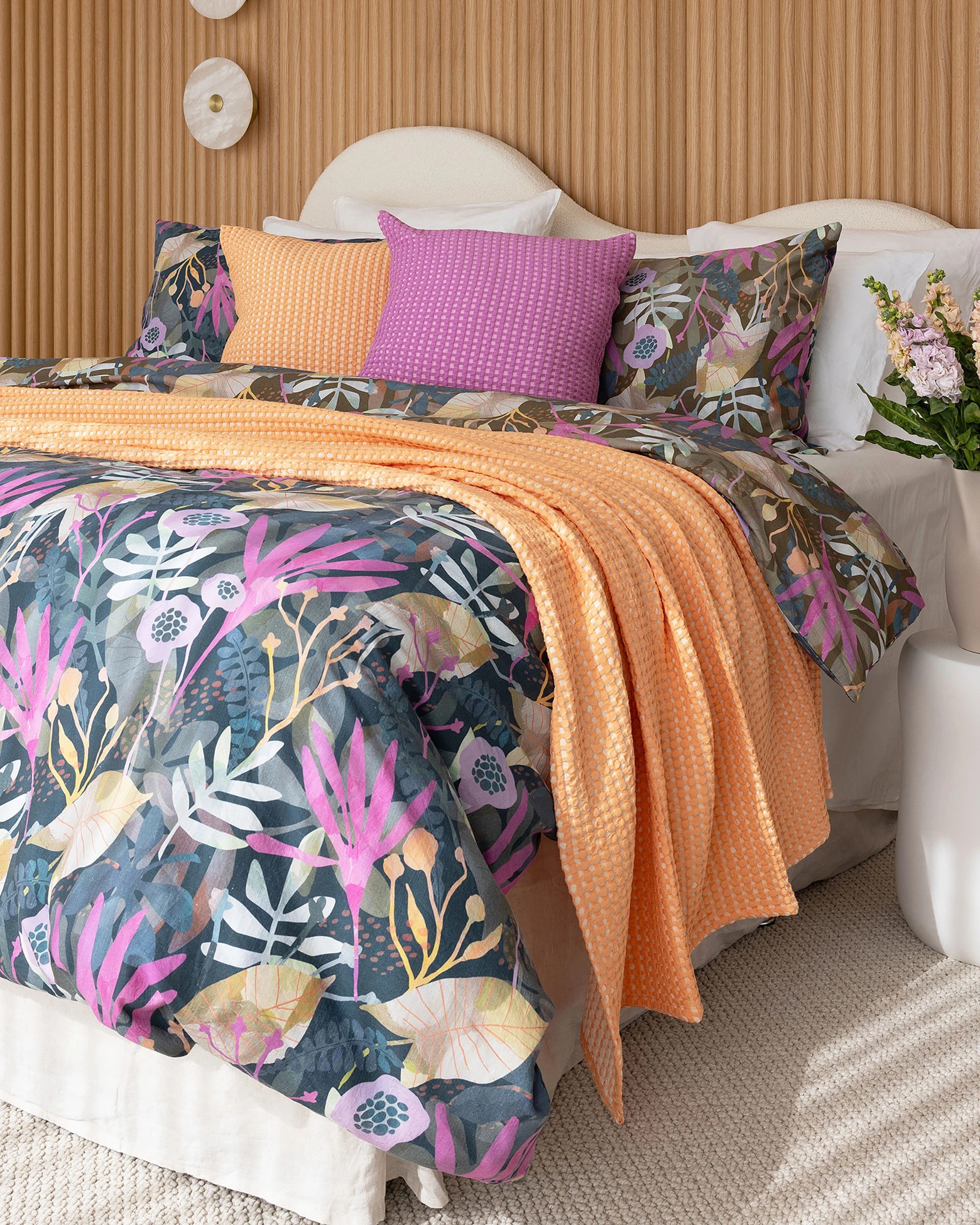 2 Bambury Dora Cotton Waffle Textured Throw Peach - Orange, 2 of 6